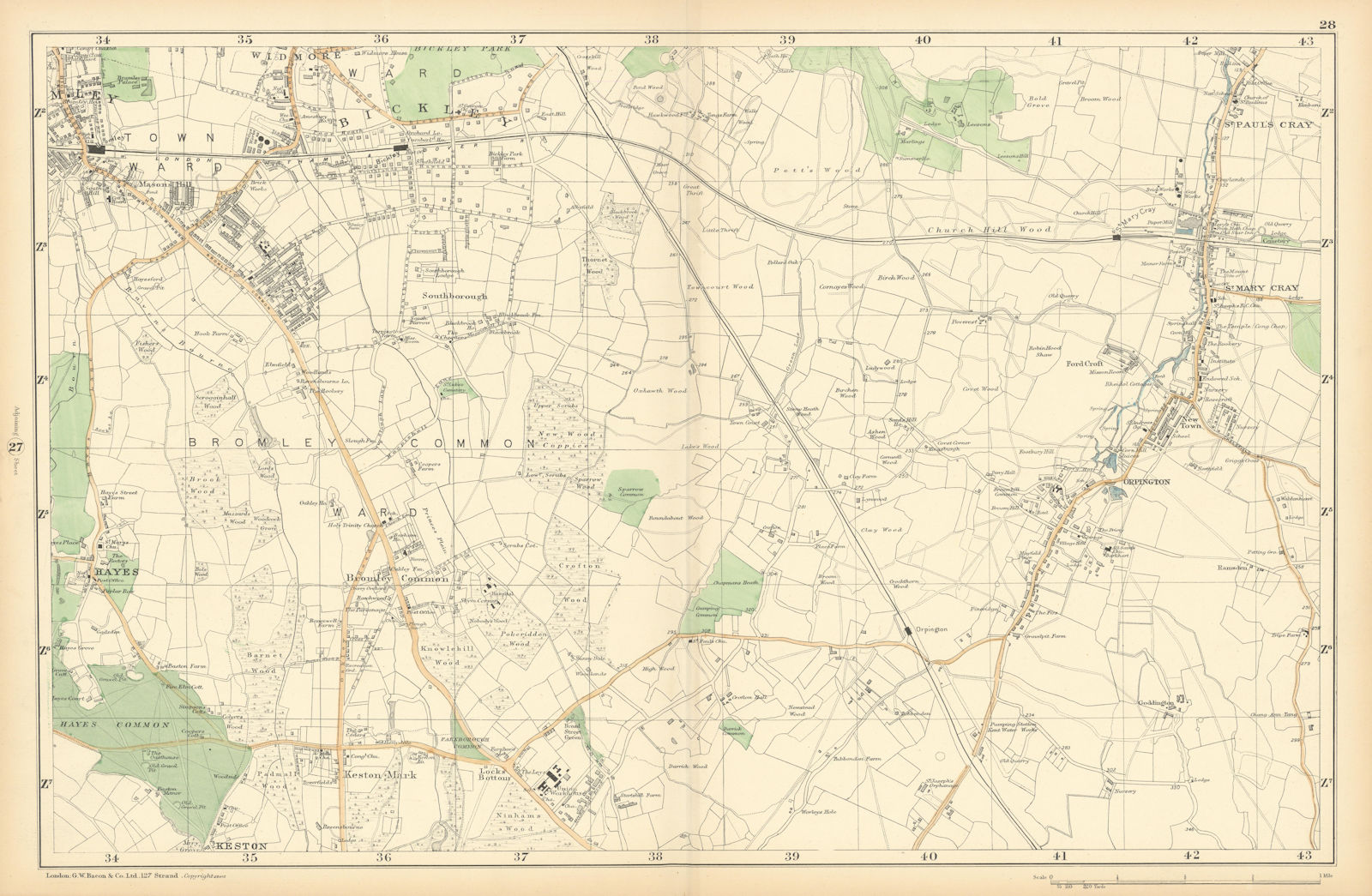 BROMLEY & ORPINGTON Hayes Petts Wood Keston St Paul's Mary Cray. BACON  1900 map