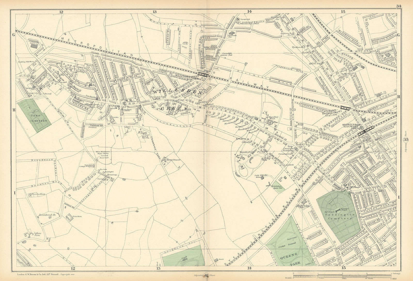 WILLESDEN GREEN Kilburn Brondesbury Queens Park Dollis Hill Kensal Rise 1900 map