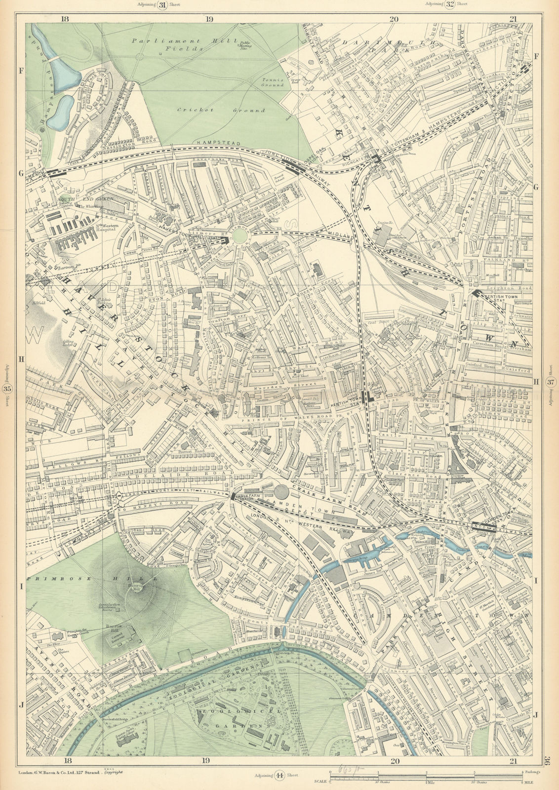 KENTISH TOWN Camden Town Haverstock/Primrose Hill Gospel Oak Chalk Farm 1900 map