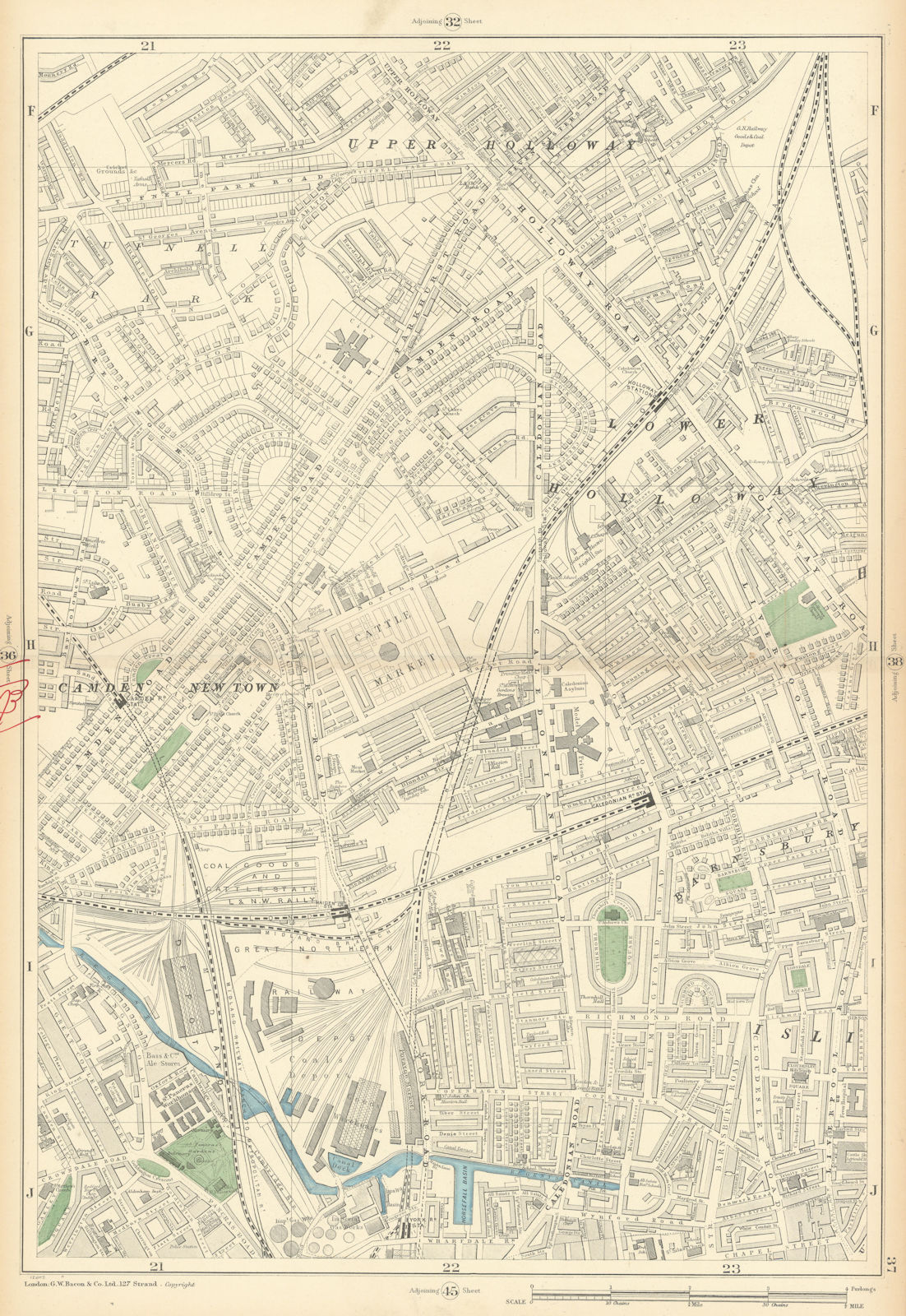CAMDEN TOWN Holloway Tufnell Park King's Cross Kentish Town Barnsbury 1900 map