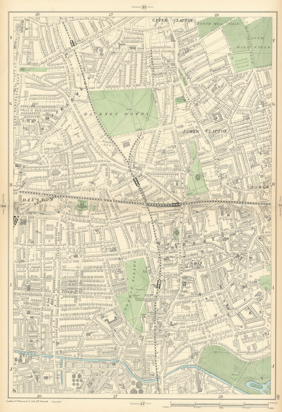 HACKNEY Lower Clapton Dalston Shacklewell London Fields Homerton 1900 old map