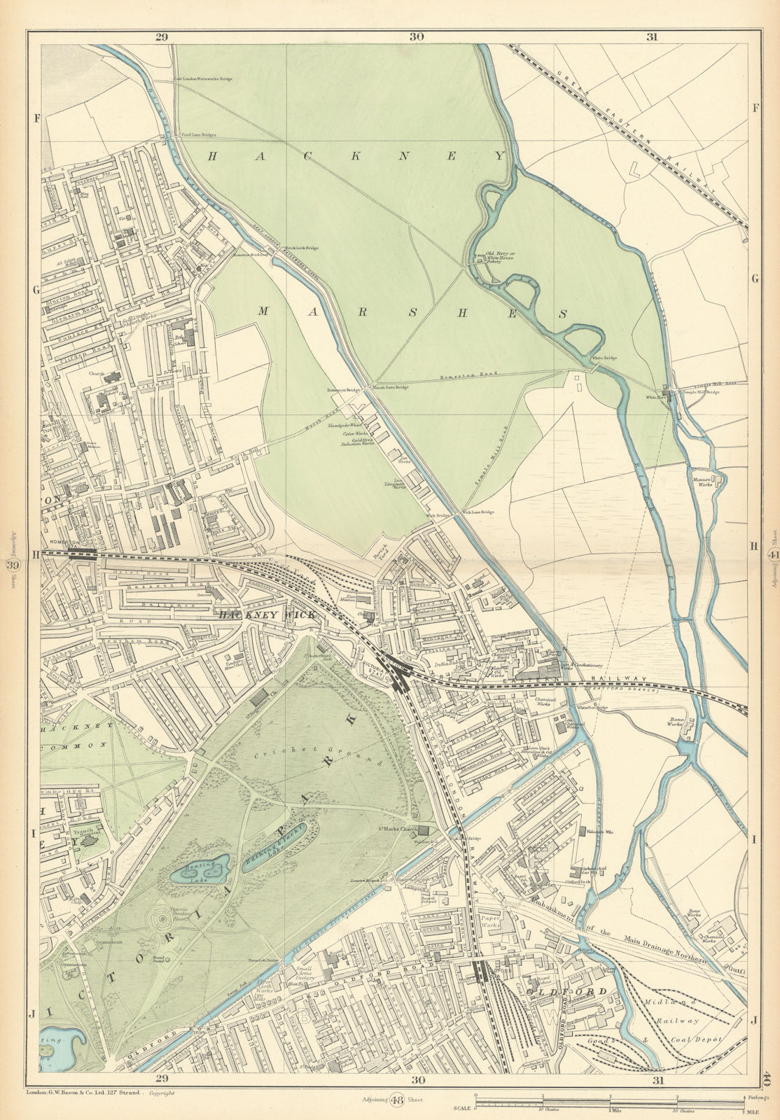 HACKNEY WICK/Marshes Victoria Park Old Ford Homerton Clapton Leyton 1900 map