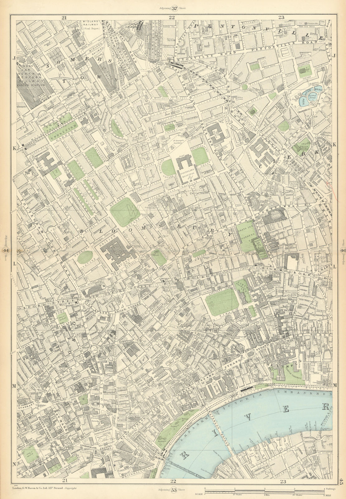 Associate Product BLOOMSBURY Charing/King's Cross Covent Garden Soho Holborn Clerkenwell 1900 map