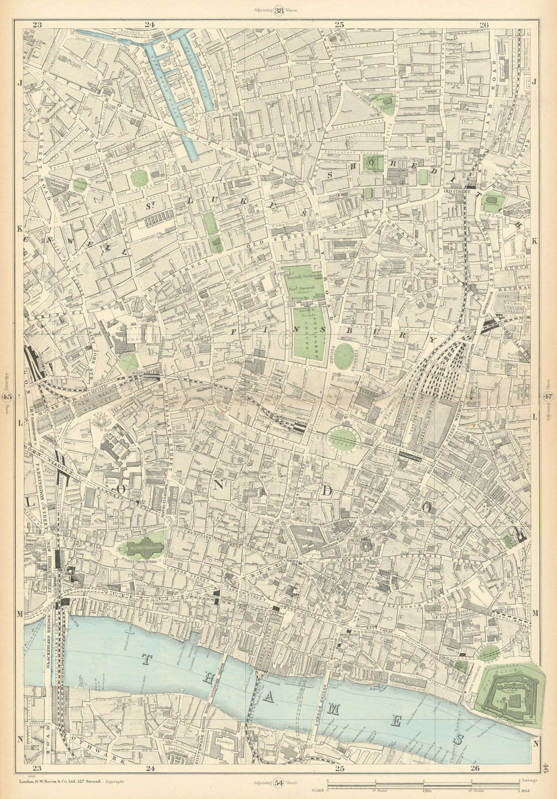 CITY OF LONDON Shoreditch Clerkenwell Southwark Broadgate Moorgate 1900 map