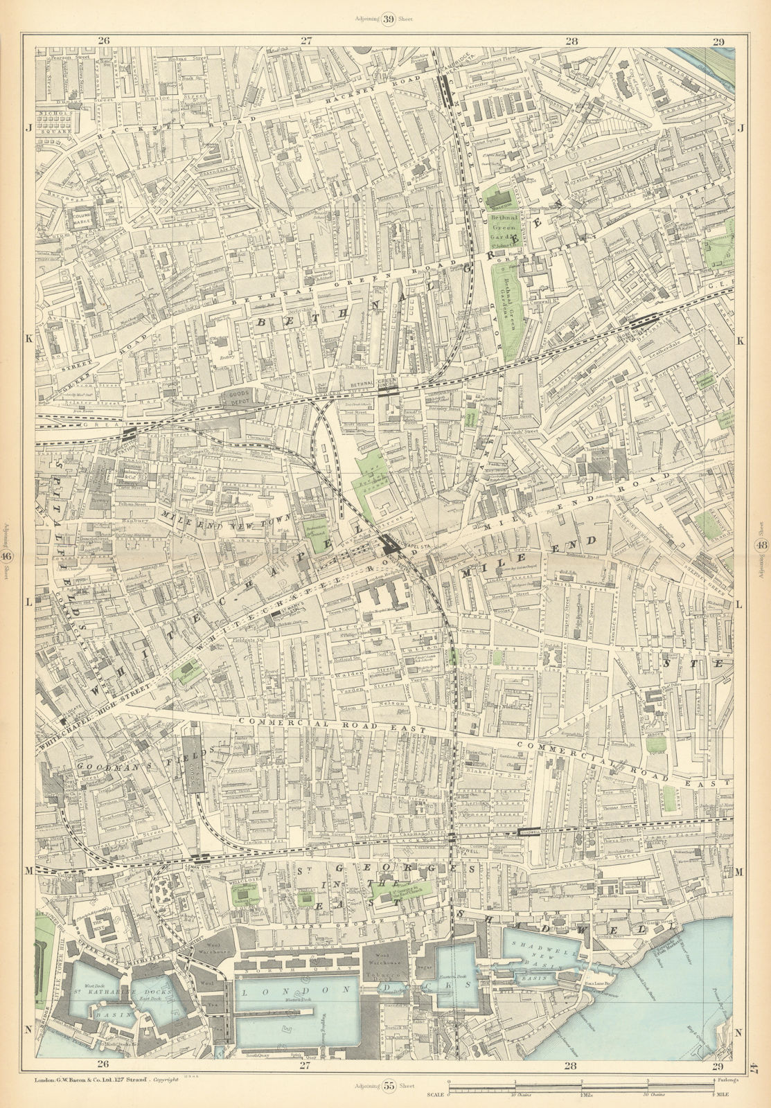 BETHNAL GREEN WHITECHAPEL Mile End Shadwell Wapping Stepney Shoreditch 1900 map