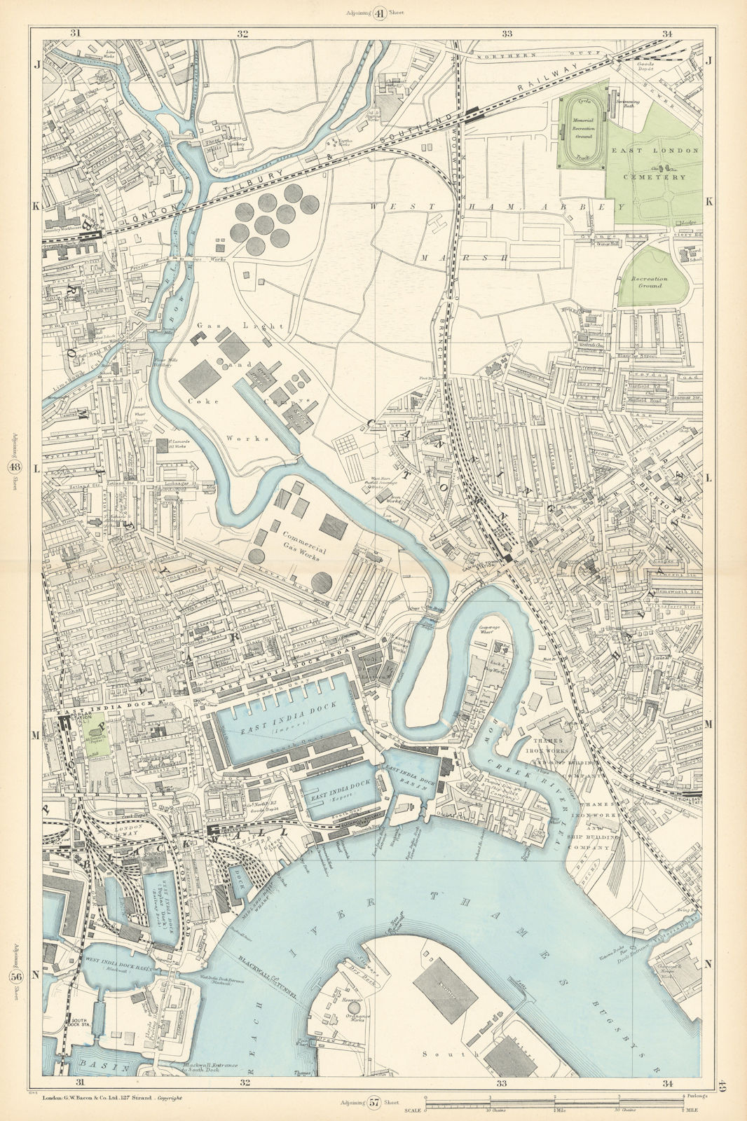 CANNING TOWN Bromley Blackwall Bow Creek River Lea West Ham Plaistow 1900 map