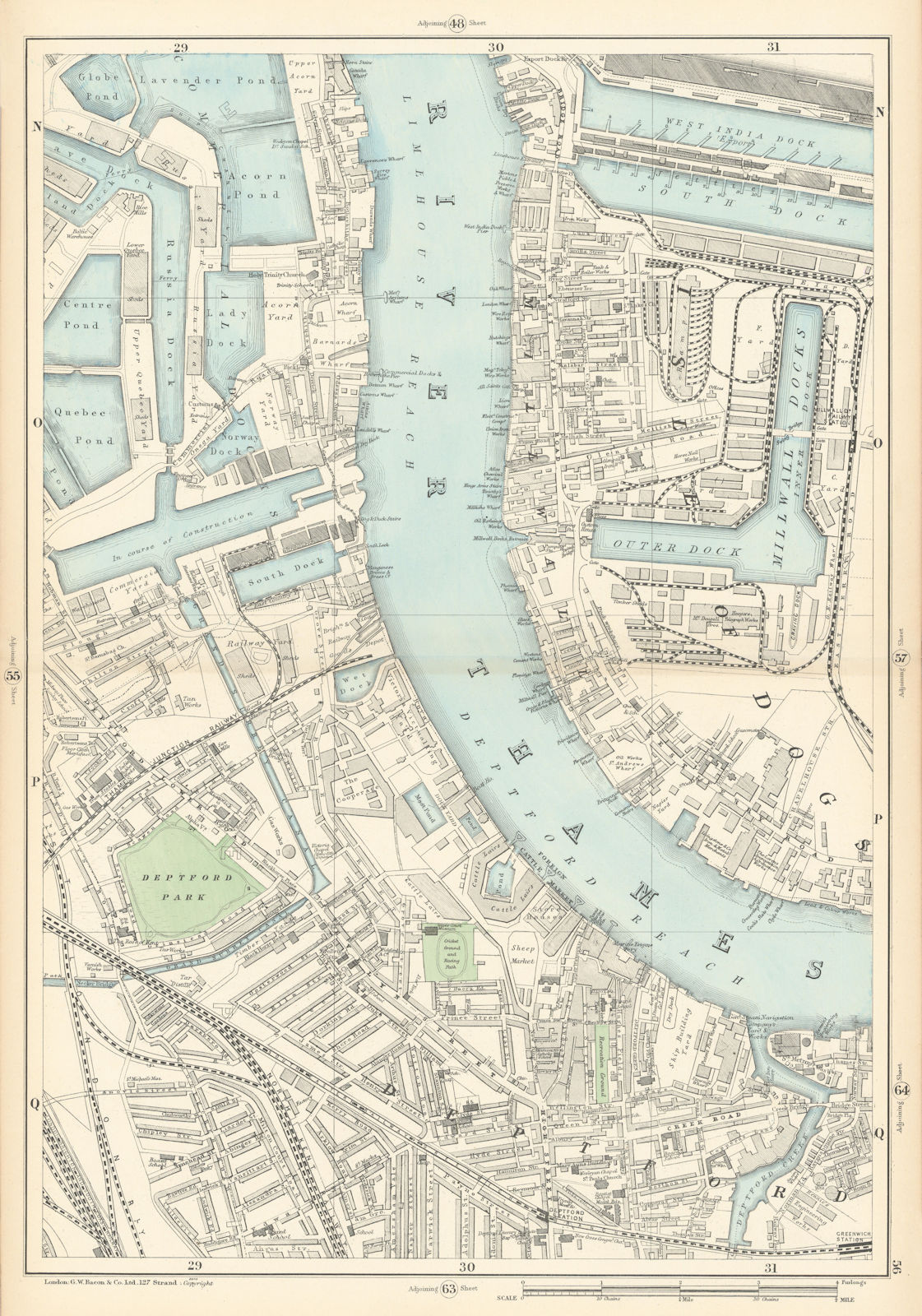 MILLWALL DEPTFORD Surrey & West India Docks Isle of Dogs Canary Wharf 1900 map