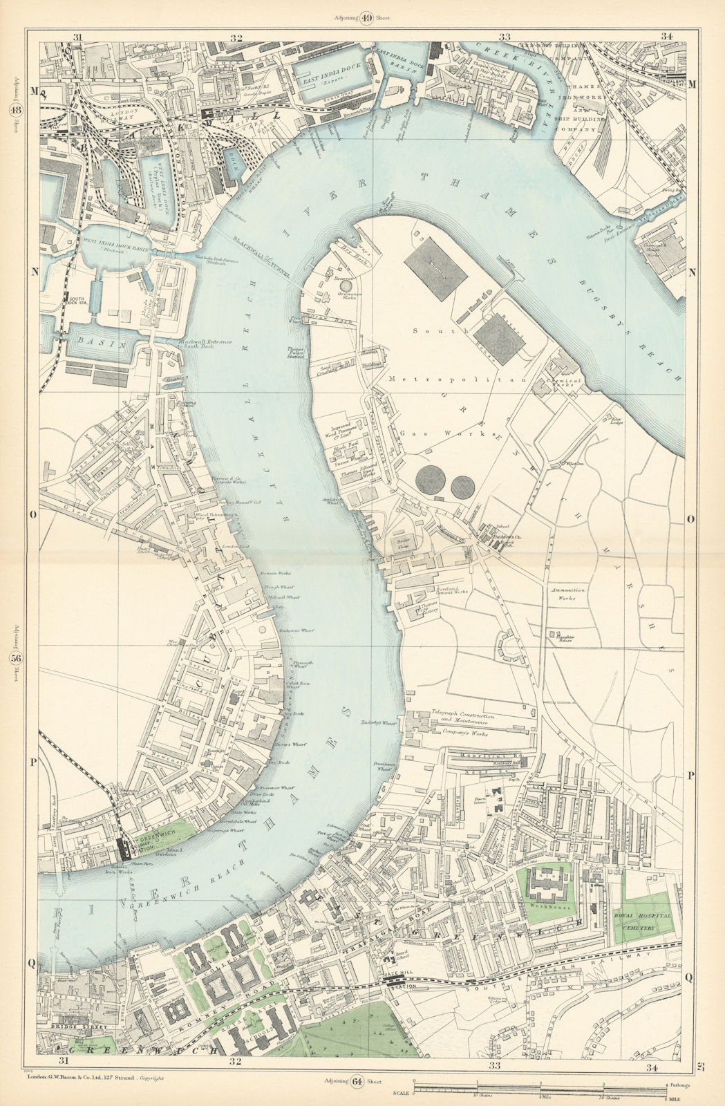 North GREENWICH Peninsula & BLACKWALL Cubitt Town West India Docks 1900 map
