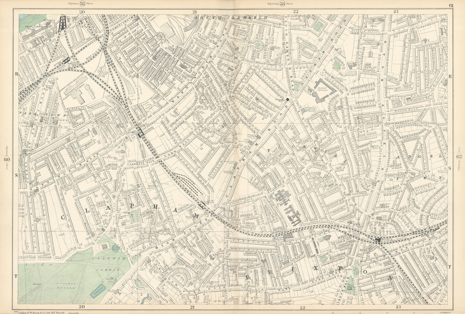CLAPHAM Common/North Brixton Lambeth Stockwell Battersea Wandsworth 1900 map