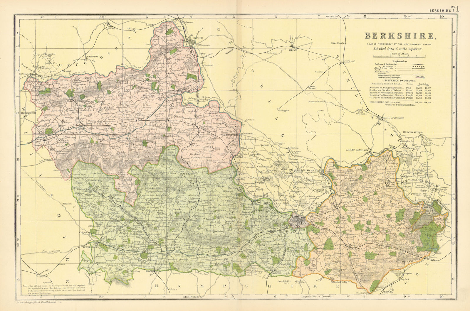 Associate Product BERKSHIRE county map.Parliamentary constituencies divisions.Railways.BACON 1900
