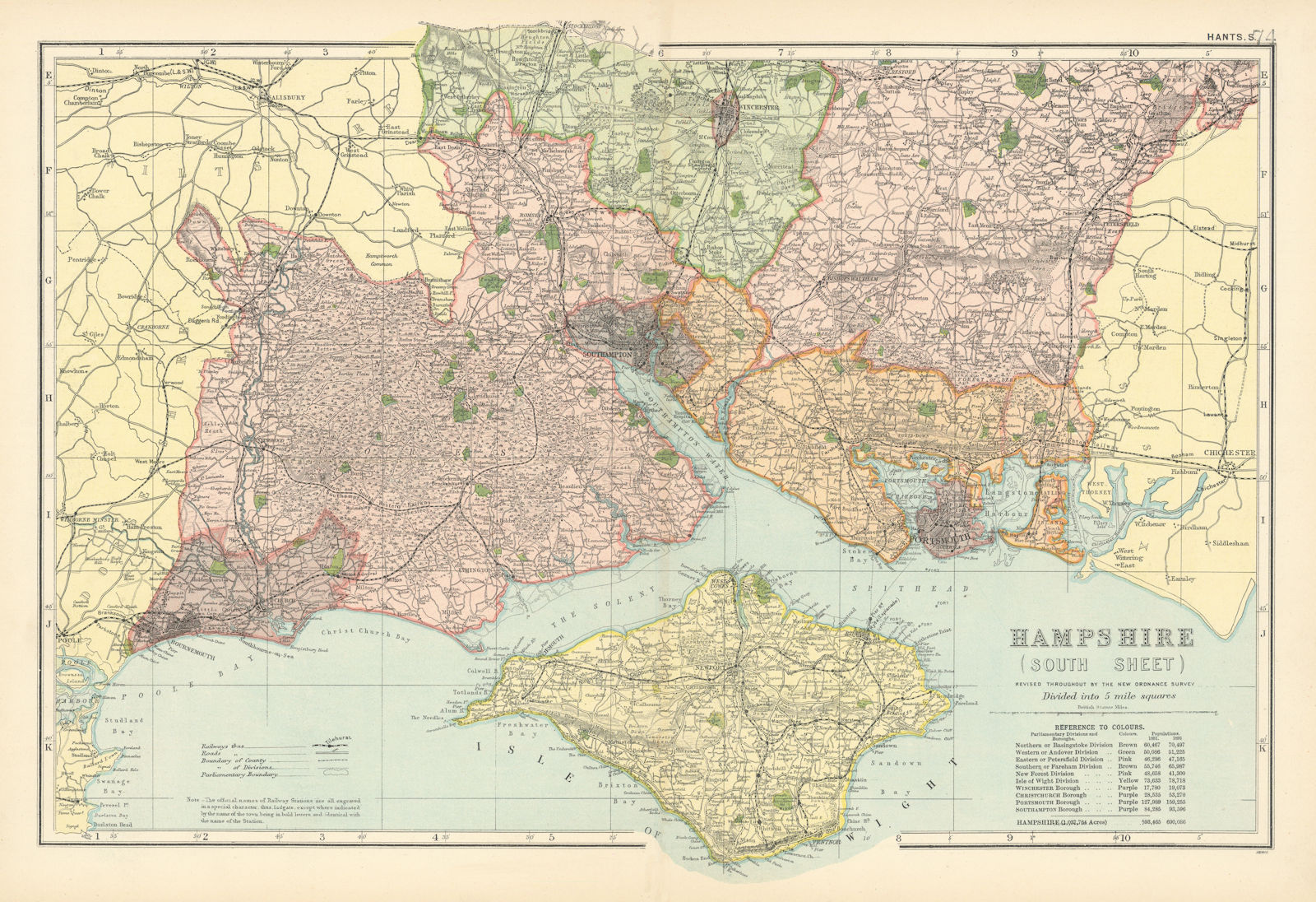 HAMPSHIRE SOUTH Isle of Wight. Parliamentary  boroughs.Railways.BACON 1900 map
