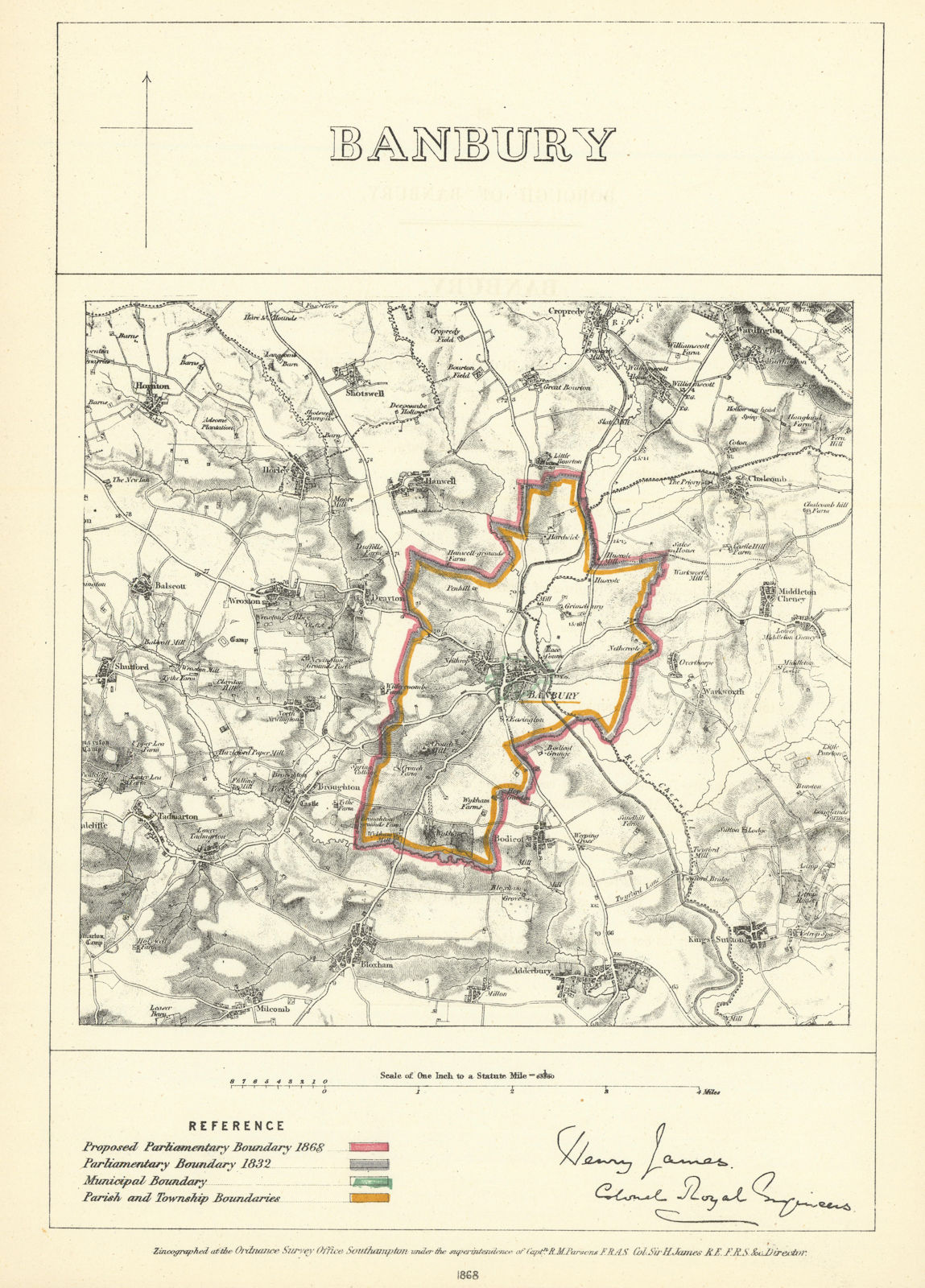 Associate Product Banbury, Oxfordshire. JAMES. Parliamentary Boundary Commission 1868 old map