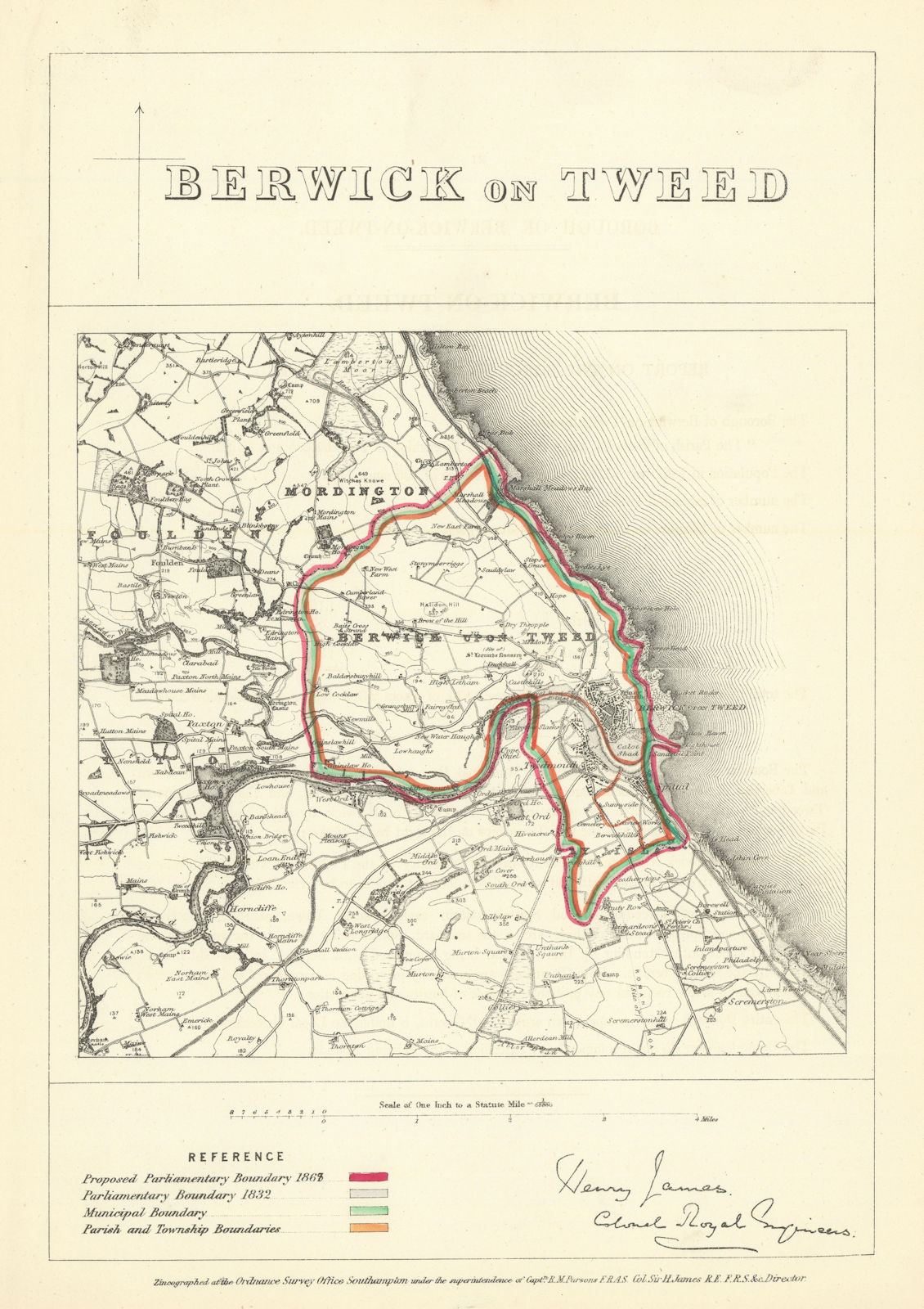 Berwick-upon-Tweed, Northumbs. JAMES. Parliamentary Boundary Commission 1868 map