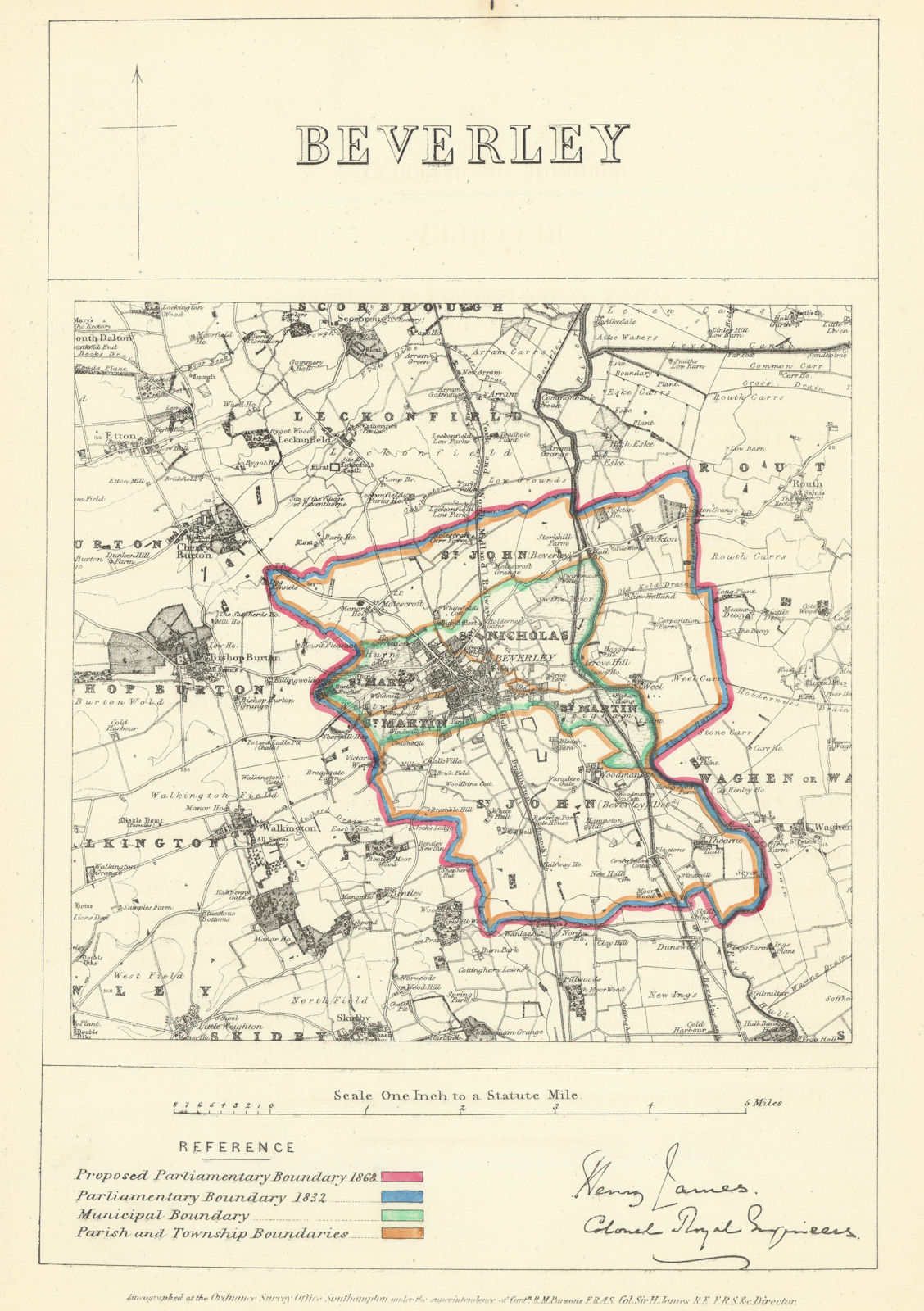 Beverley, Yorkshire. JAMES. Parliamentary Boundary Commission 1868 old map