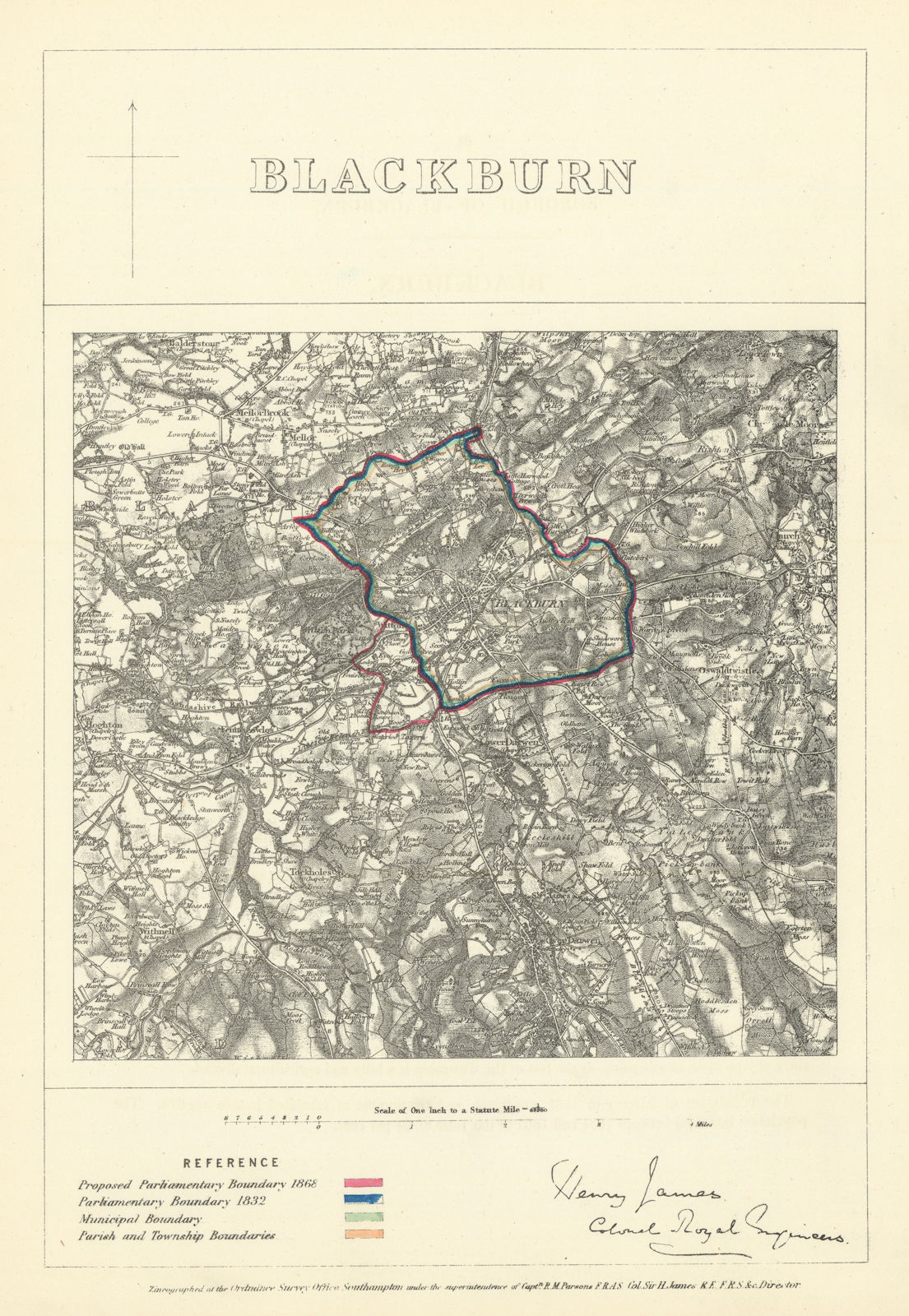 Blackburn, Lancashire. JAMES. Parliamentary Boundary Commission 1868 old map