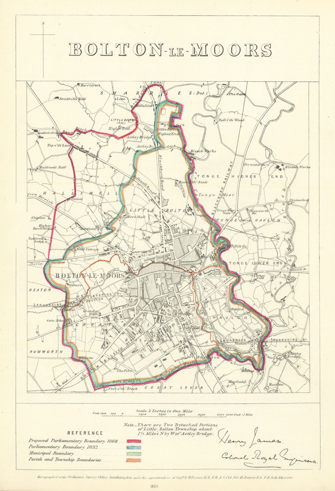 Bolton-le-Moors, Lancashire. JAMES. Parliamentary Boundary Commission 1868 map