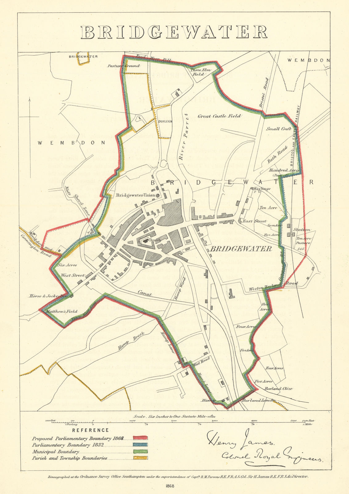Associate Product Bridgwater, Somerset. JAMES. Parliamentary Boundary Commission 1868 old map