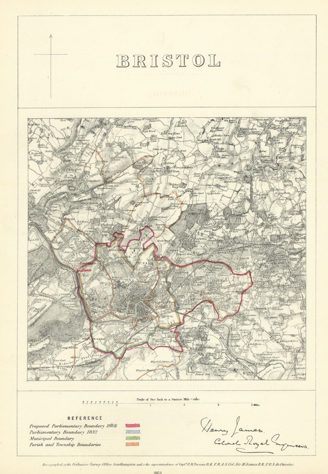 Bristol, Gloucestershire. JAMES. Parliamentary Boundary Commission 1868 map