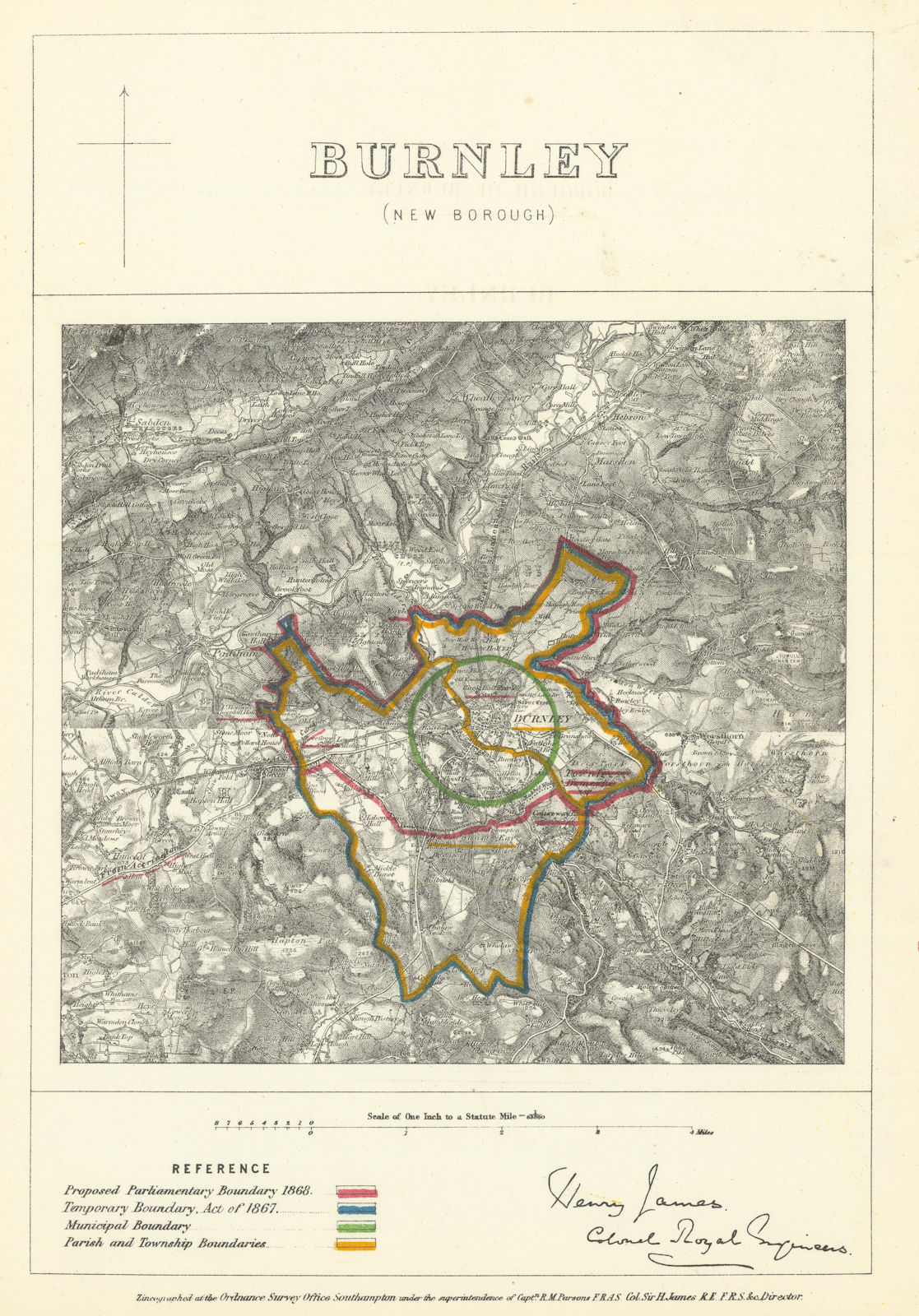 Associate Product Burnley, Lancashire. JAMES. Parliamentary Boundary Commission 1868 old map