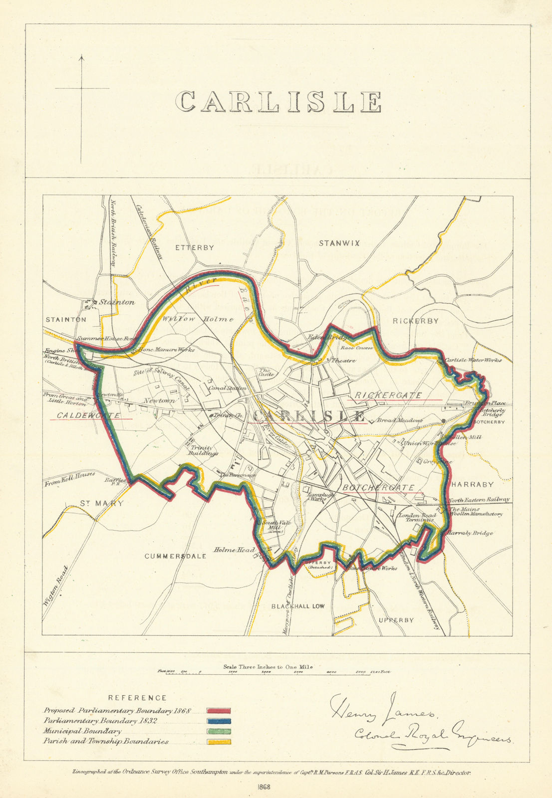 Carlisle, Cumbria. JAMES. Parliamentary Boundary Commission 1868 old map