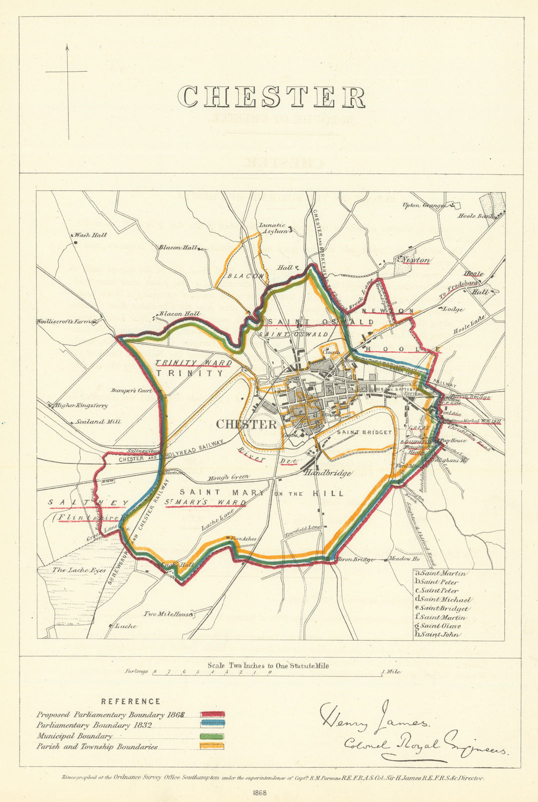 Chester, Cheshire. JAMES. Parliamentary Boundary Commission 1868 old map