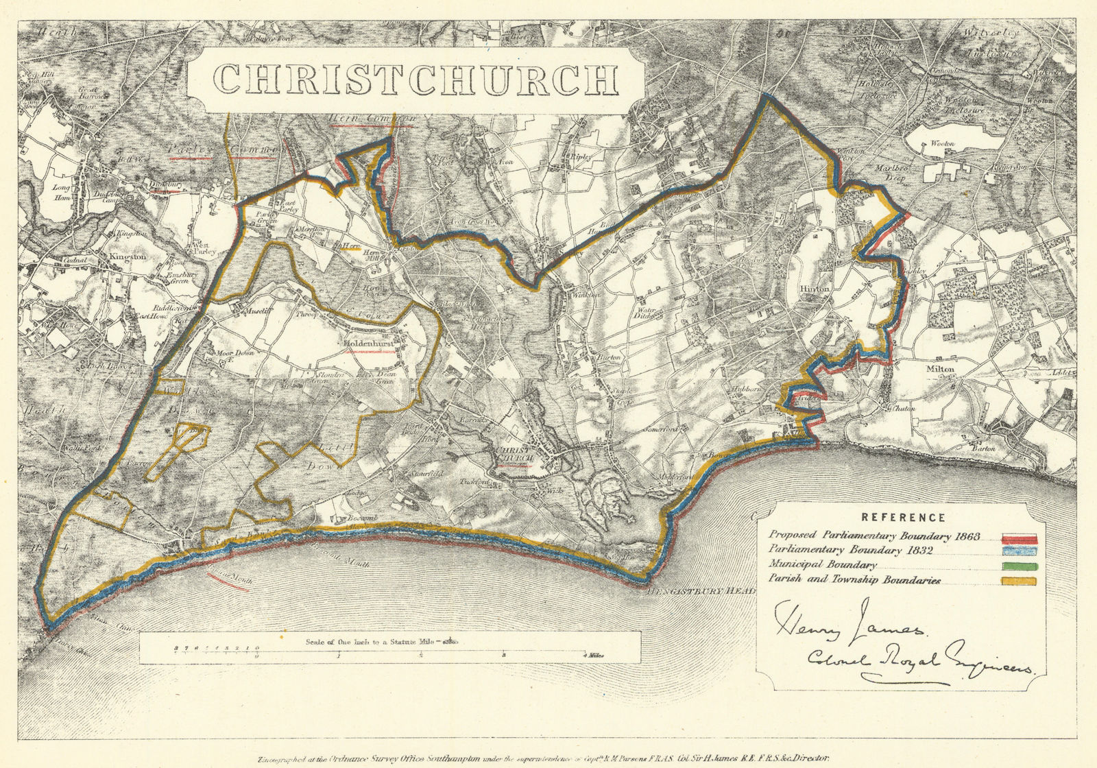 Christchurch, Hampshire. JAMES. Parliamentary Boundary Commission 1868 old map