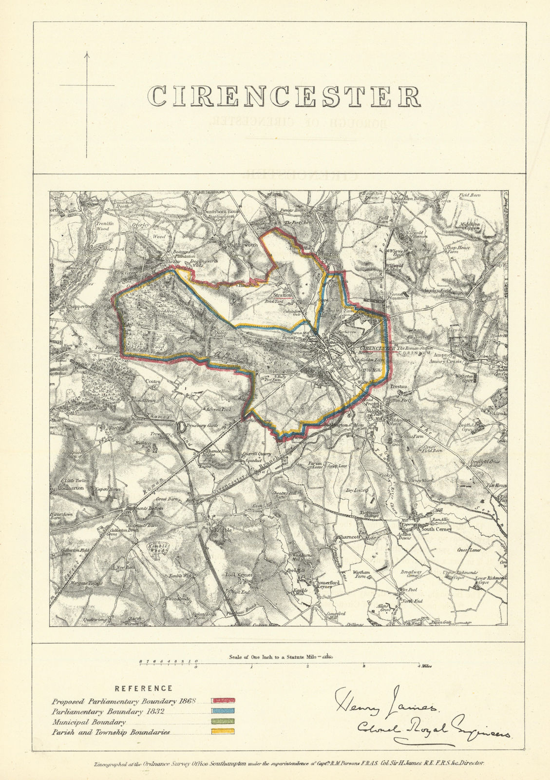 Cirencester, Gloucestershire. JAMES. Parliamentary Boundary Commission 1868 map