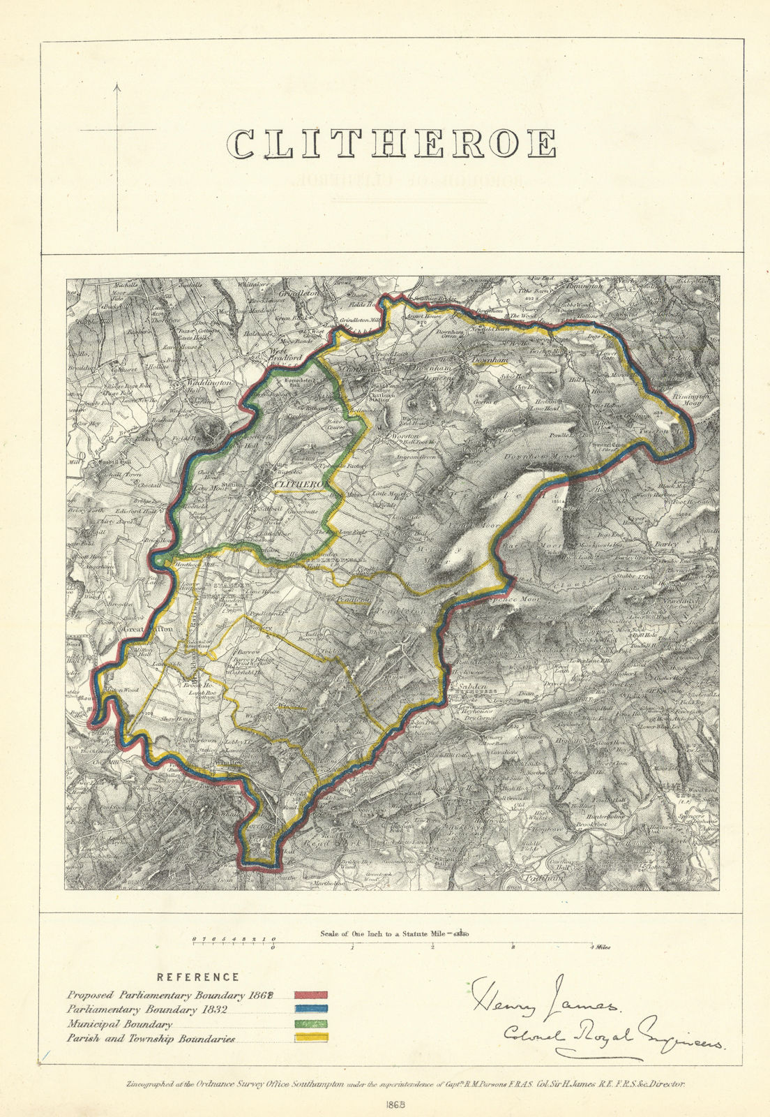 Associate Product Clitheroe, Lancashire. JAMES. Parliamentary Boundary Commission 1868 old map
