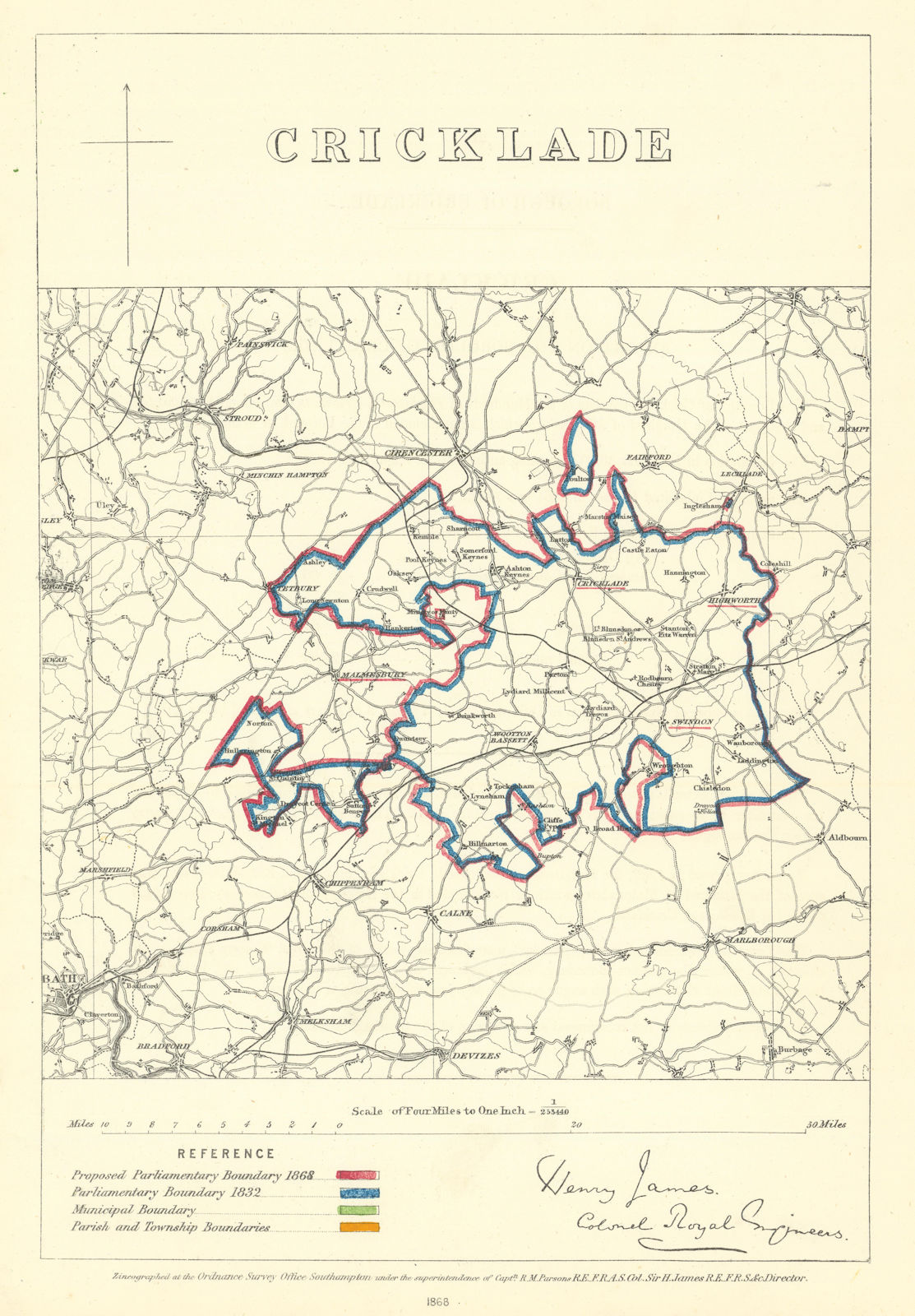 Associate Product Cricklade, Wiltshire. JAMES. Parliamentary Boundary Commission 1868 old map