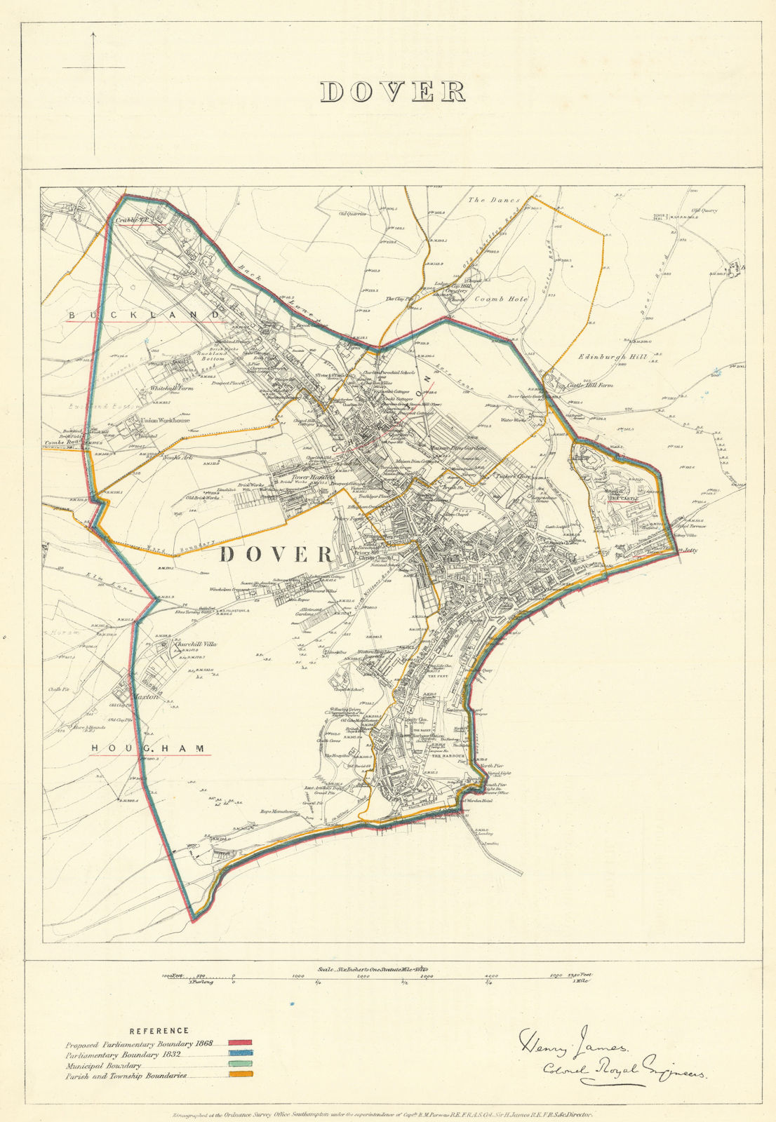 Dover, Kent. JAMES. Parliamentary Boundary Commission 1868 old antique map