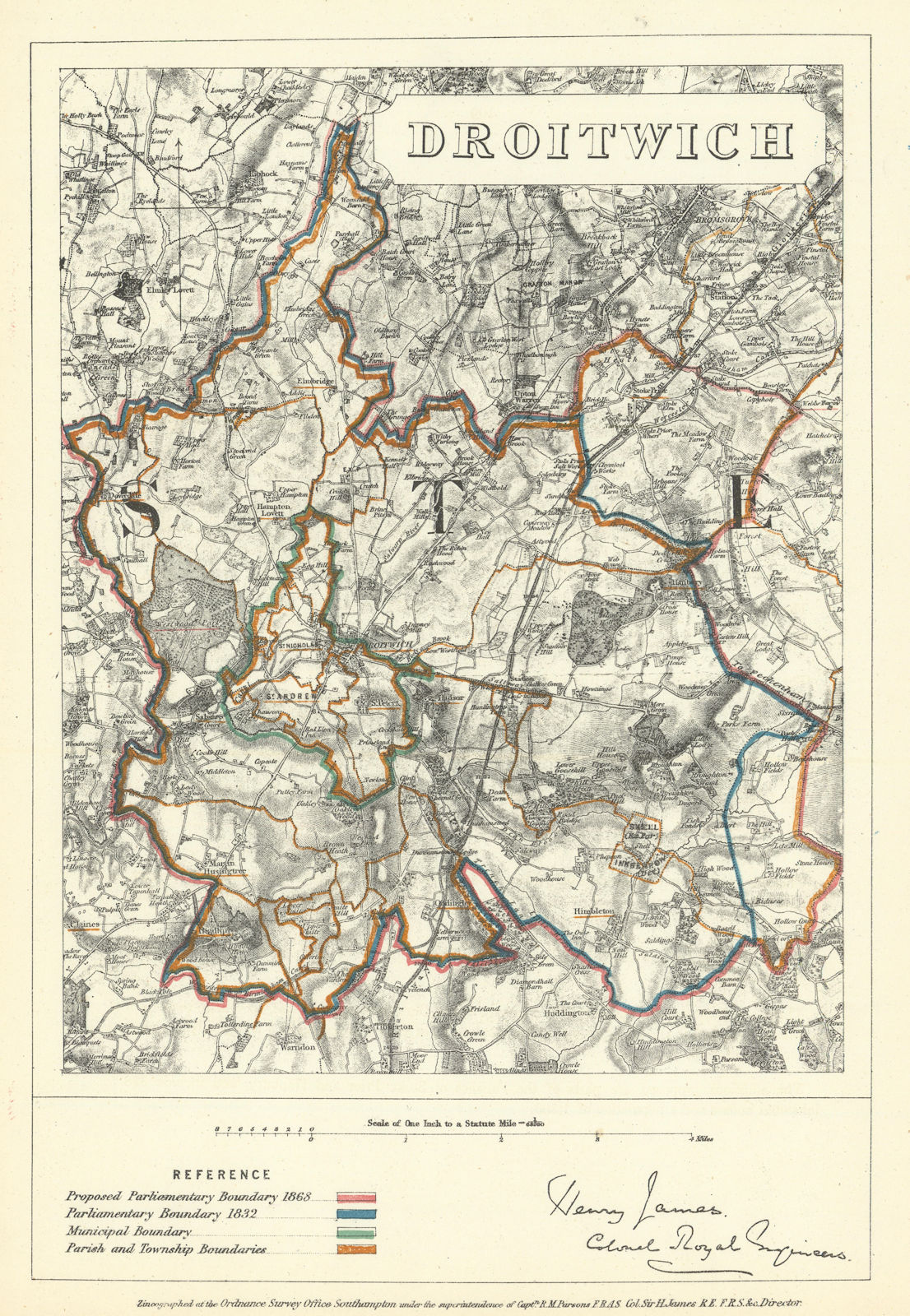 Associate Product Droitwich, Worcestershire. JAMES. Parliamentary Boundary Commission 1868 map