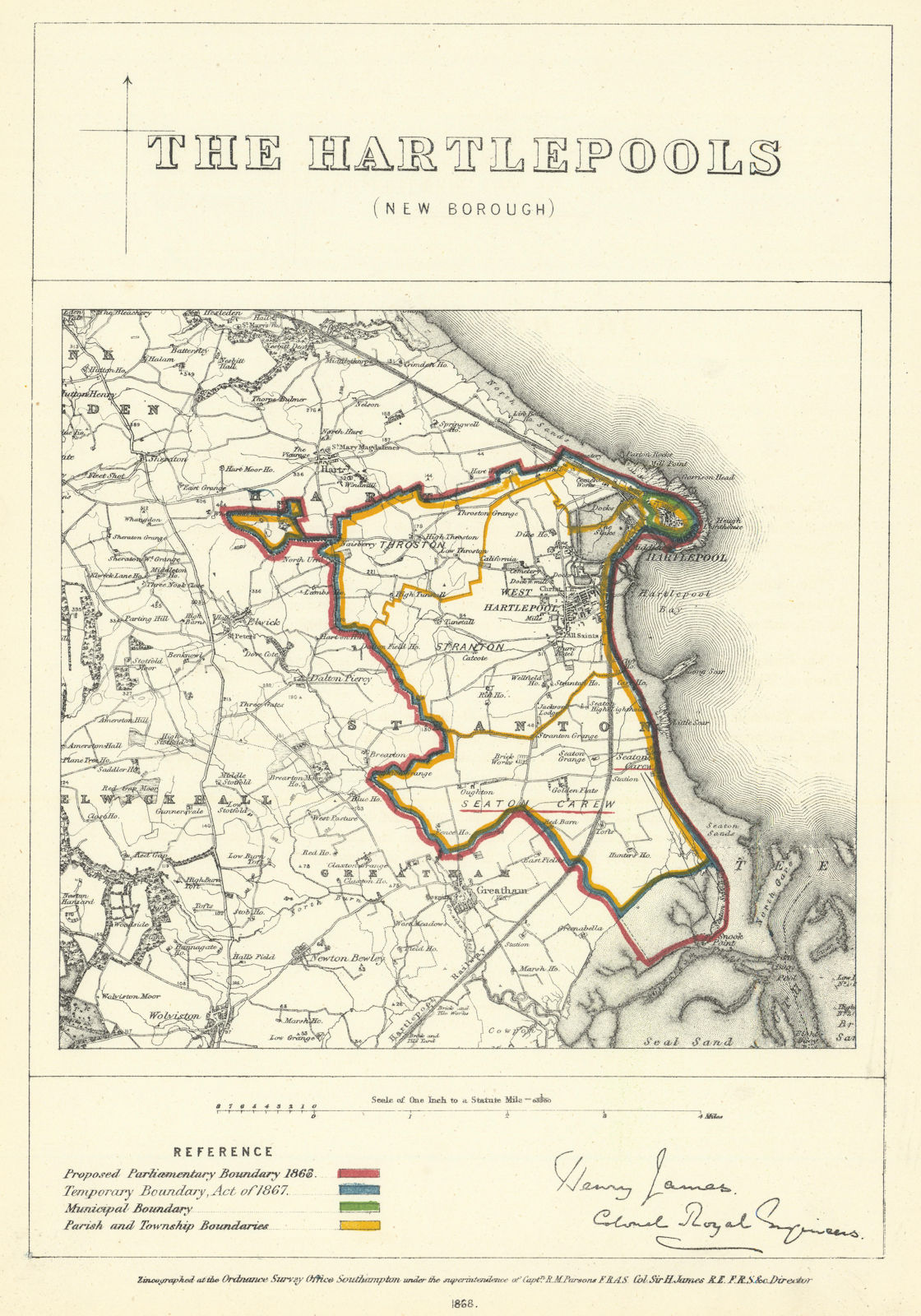 The Hartlepools, Durham. JAMES. Parliamentary Boundary Commission 1868 old map