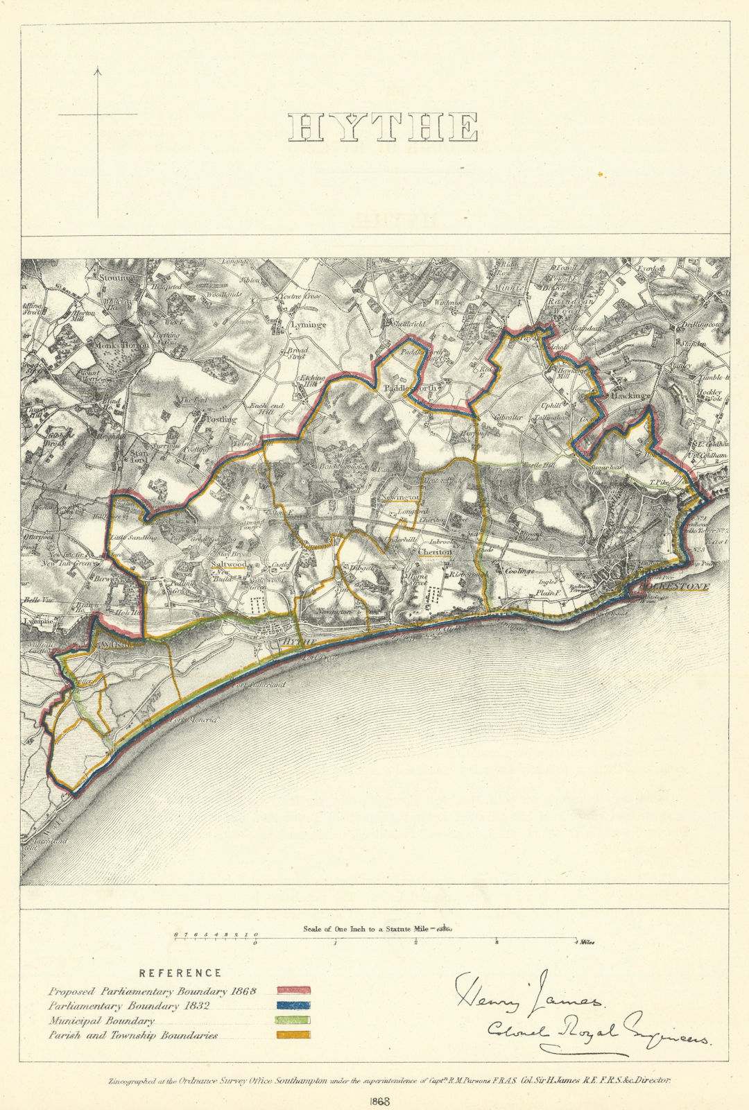 Associate Product Hythe, Kent. JAMES. Parliamentary Boundary Commission 1868 old antique map