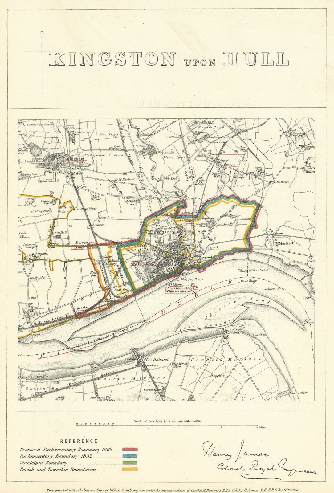 Kingston upon Hull, Yorkshire. JAMES. Parliamentary Boundary Commission 1868 map