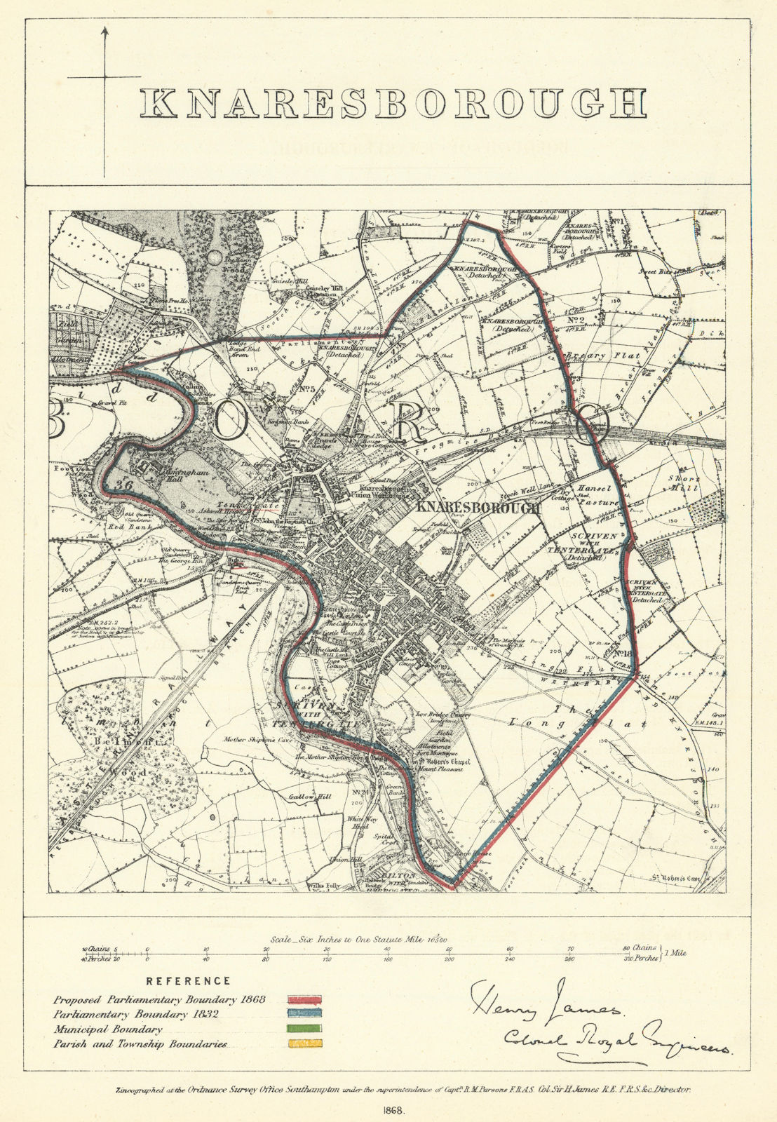 Knaresborough, Yorkshire. JAMES. Parliamentary Boundary Commission 1868 map
