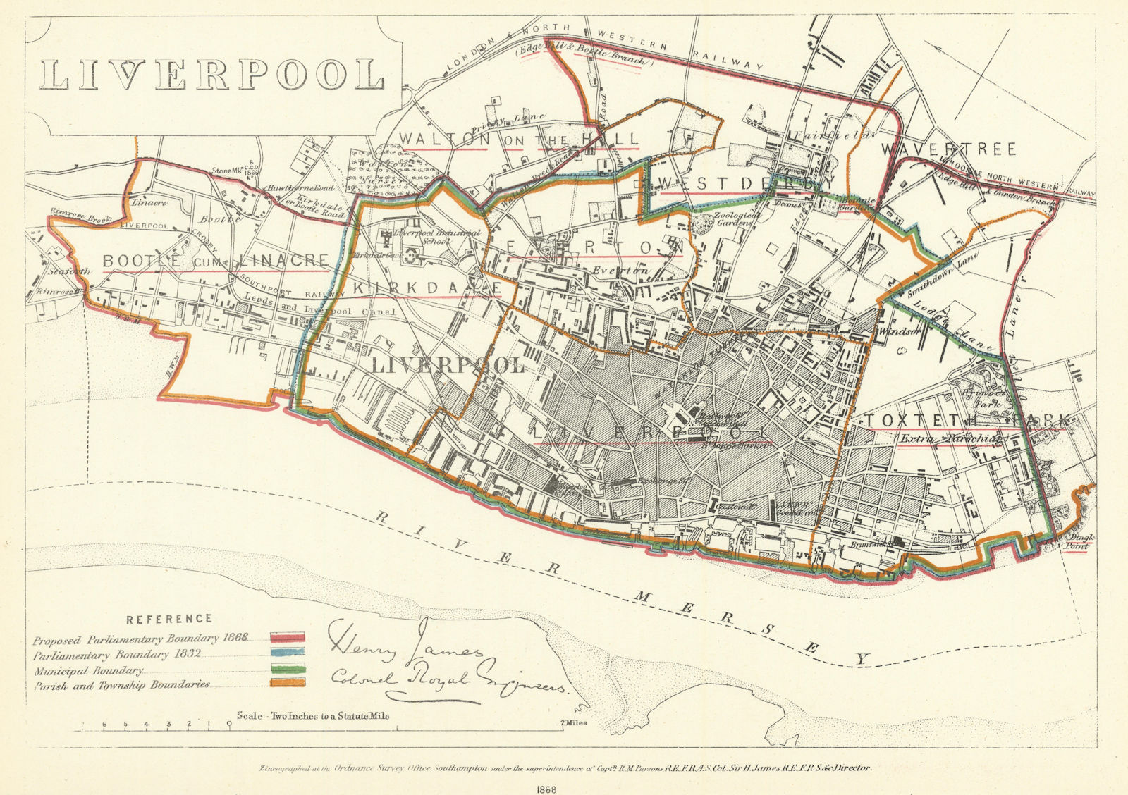Liverpool, Lancashire. JAMES. Parliamentary Boundary Commission 1868 old map