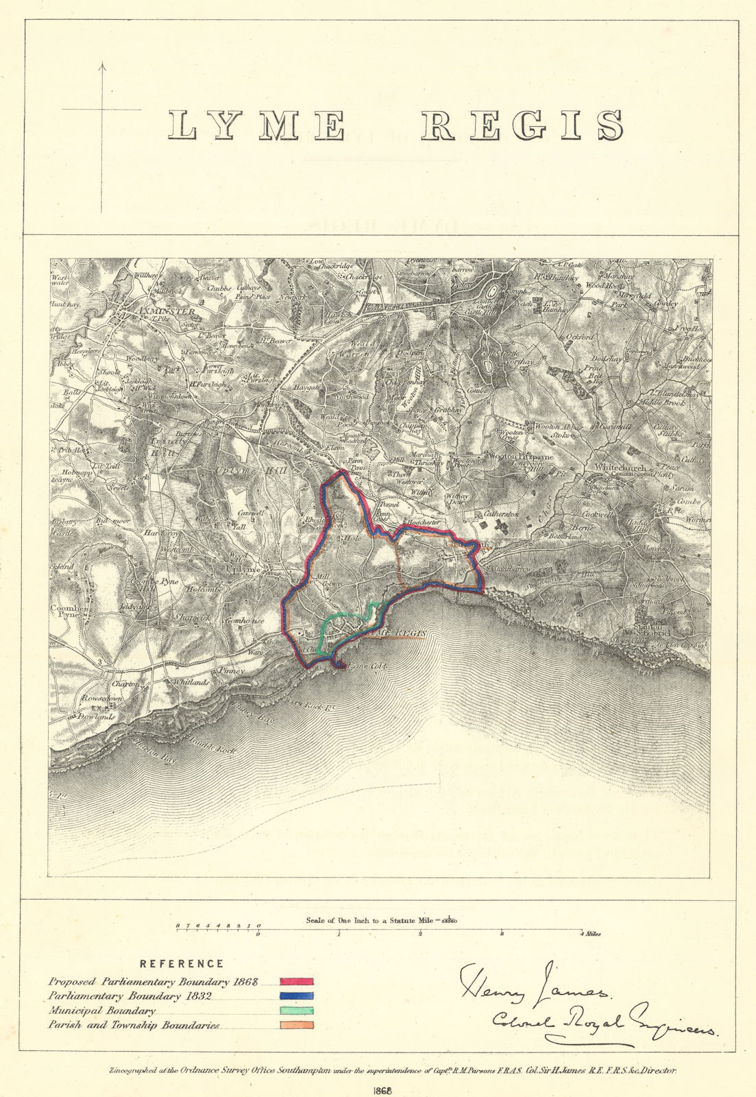 Associate Product Lyme Regis, Dorset. JAMES. Parliamentary Boundary Commission 1868 old map