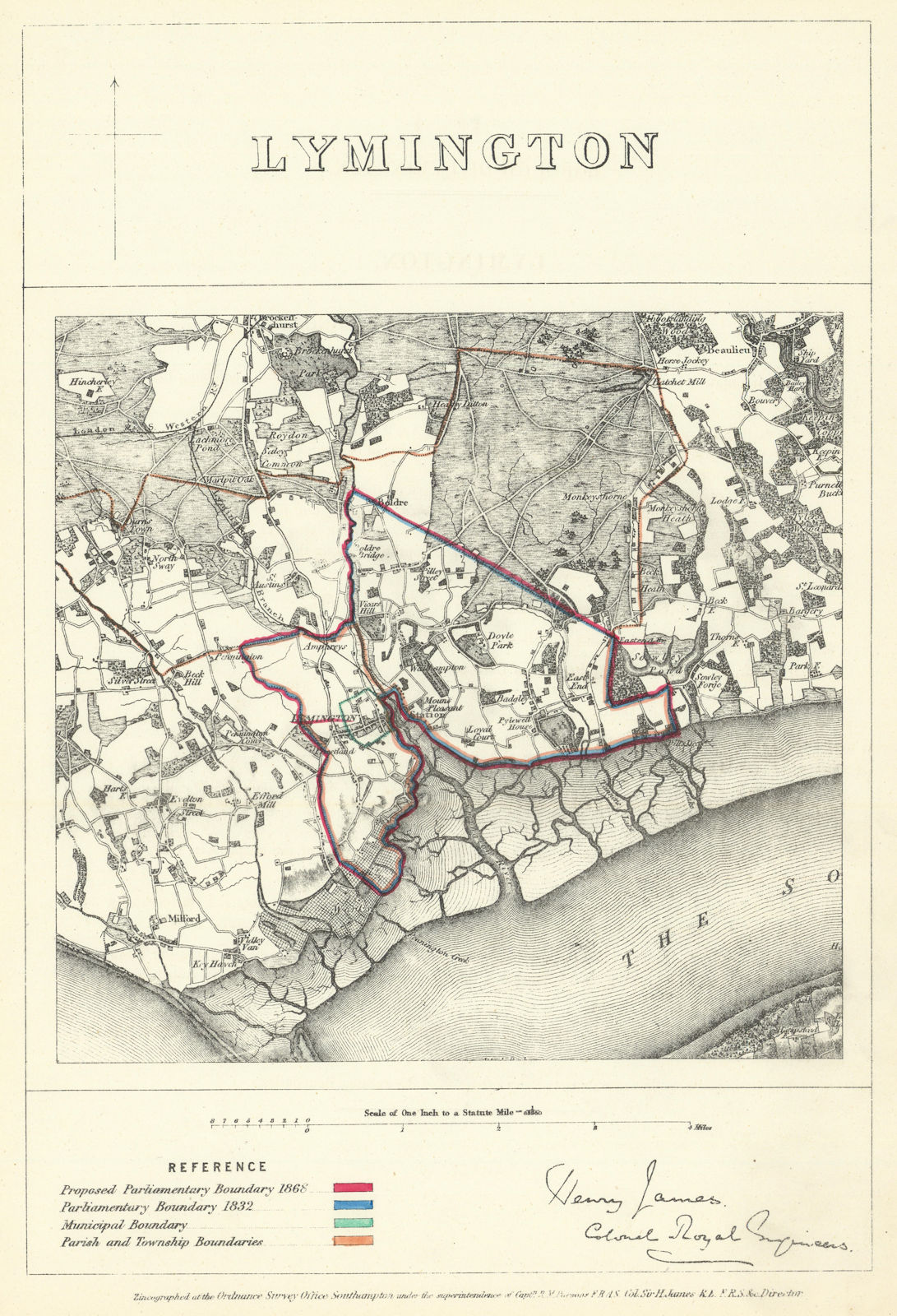 Lymington, Hampshire. JAMES. Parliamentary Boundary Commission 1868 old map