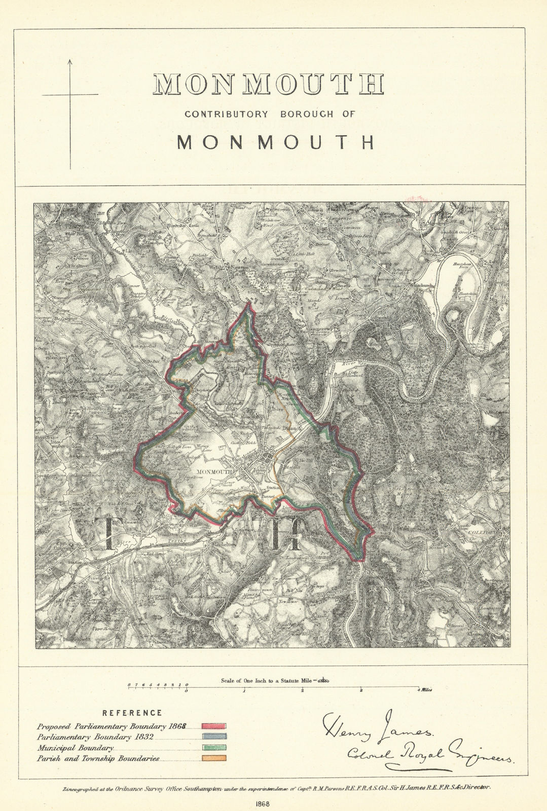 Monmouth Contributory Borough of Monmouth. JAMES. Boundary Commission 1868 map