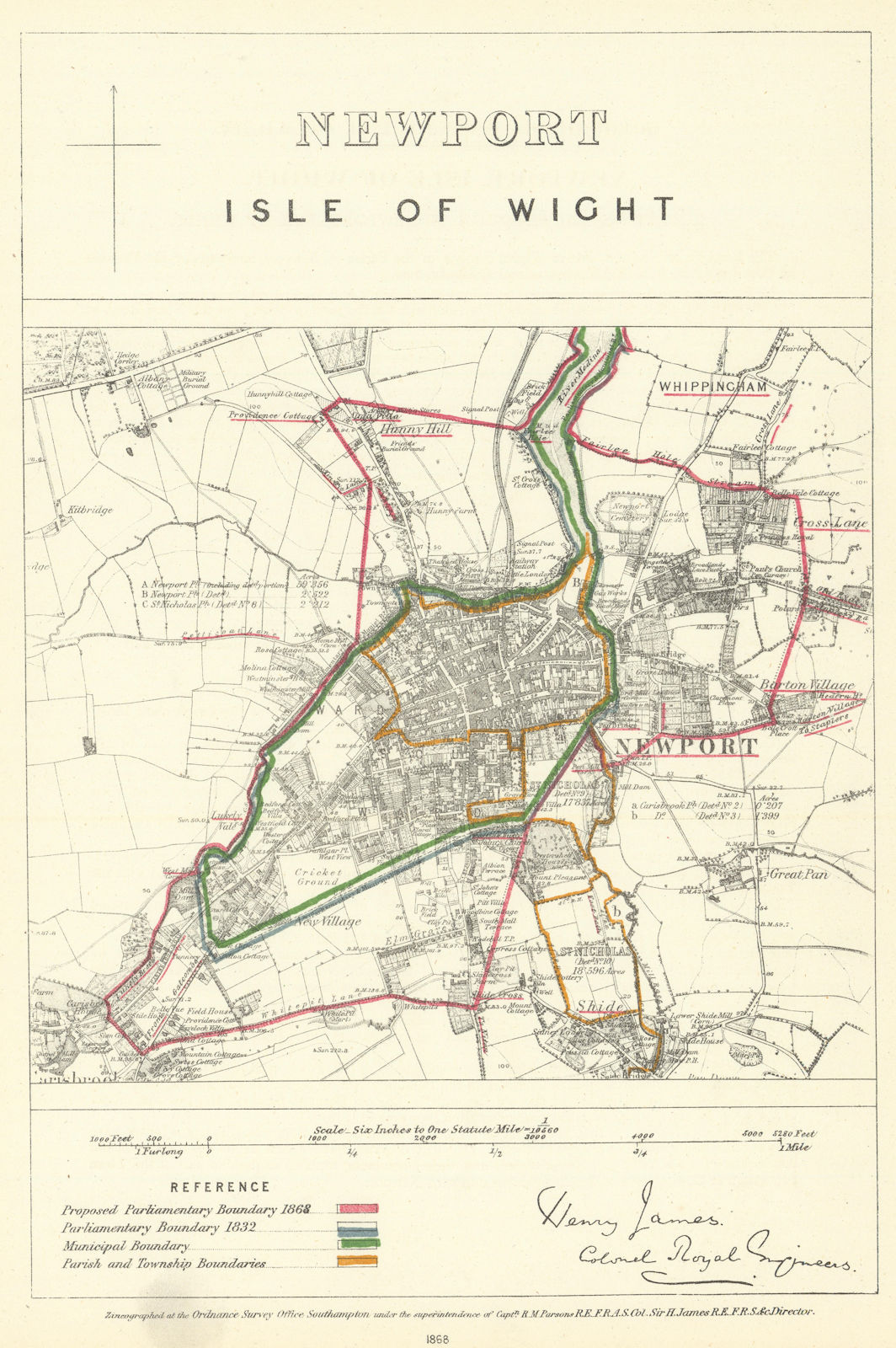 Newport, Isle of Wight. JAMES. Parliamentary Boundary Commission 1868 old map
