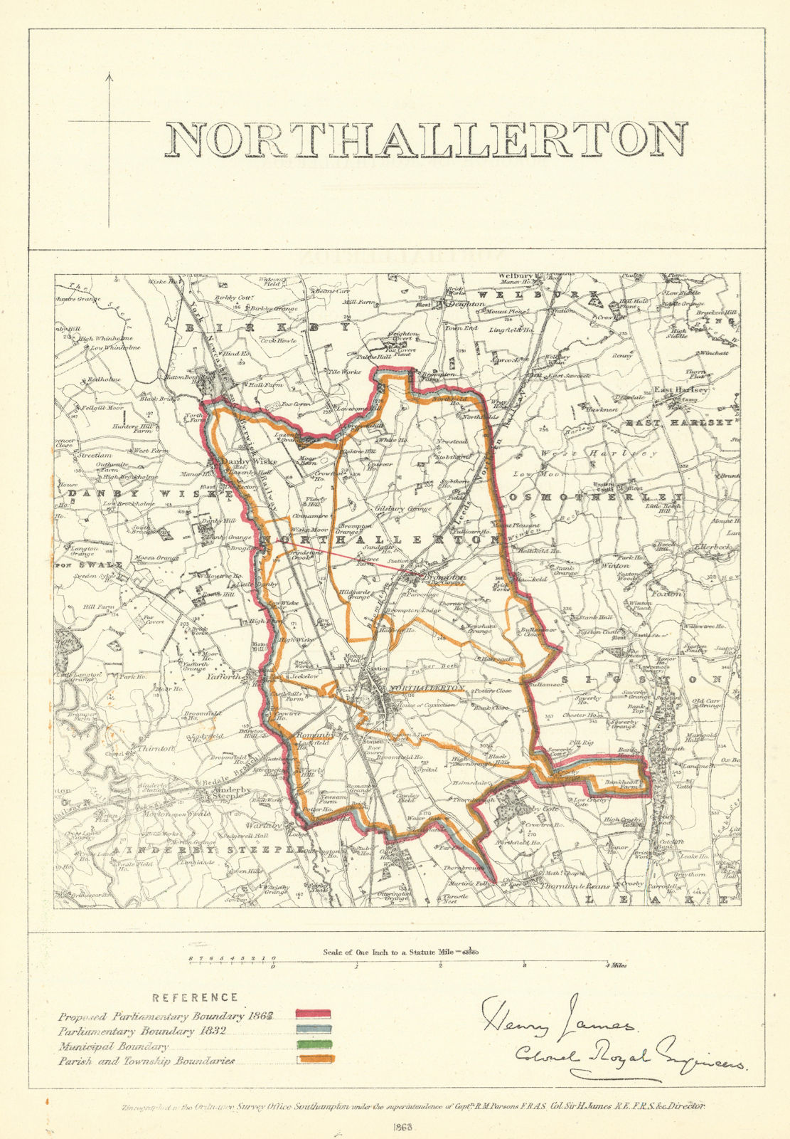 Associate Product Northallerton, Yorkshire. JAMES. Parliamentary Boundary Commission 1868 map