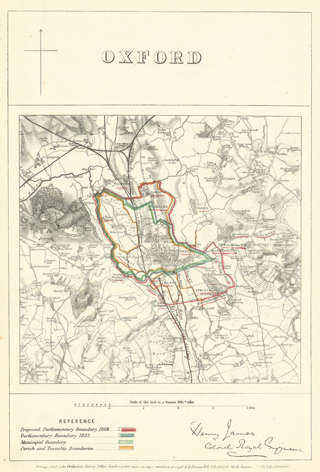 Oxford, Oxfordshire. JAMES. Parliamentary Boundary Commission 1868 old map