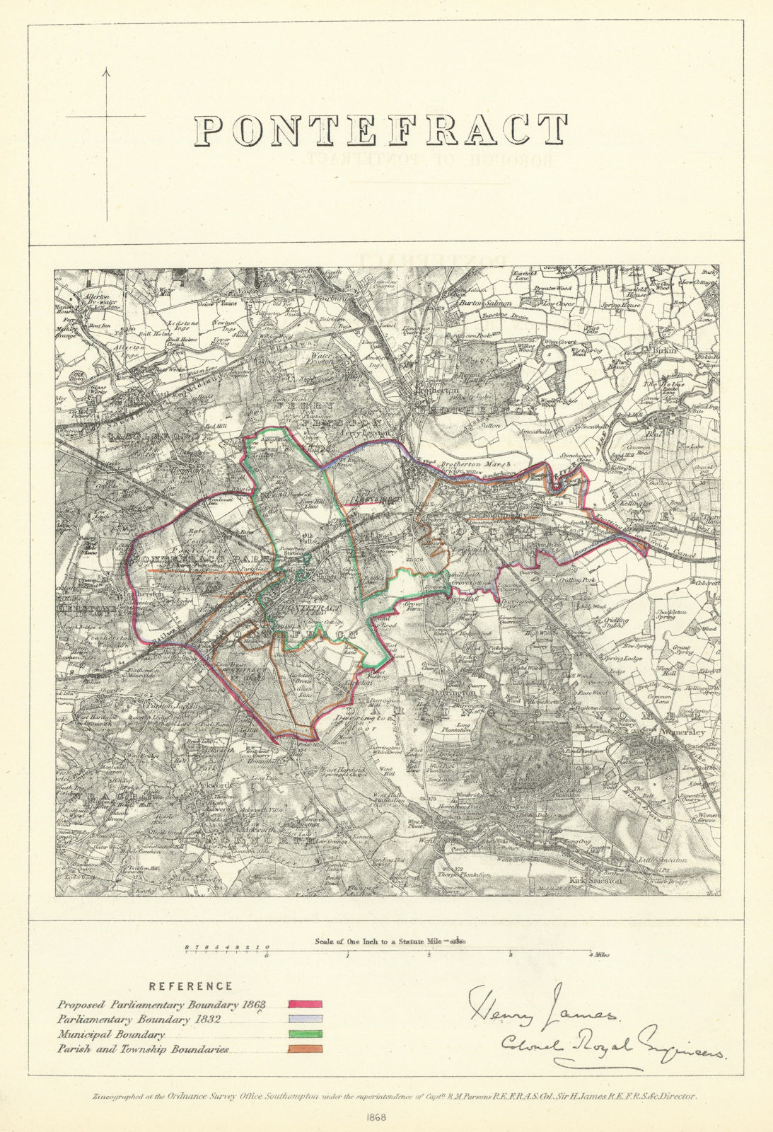 Associate Product Pontefract, Yorkshire. JAMES. Parliamentary Boundary Commission 1868 old map