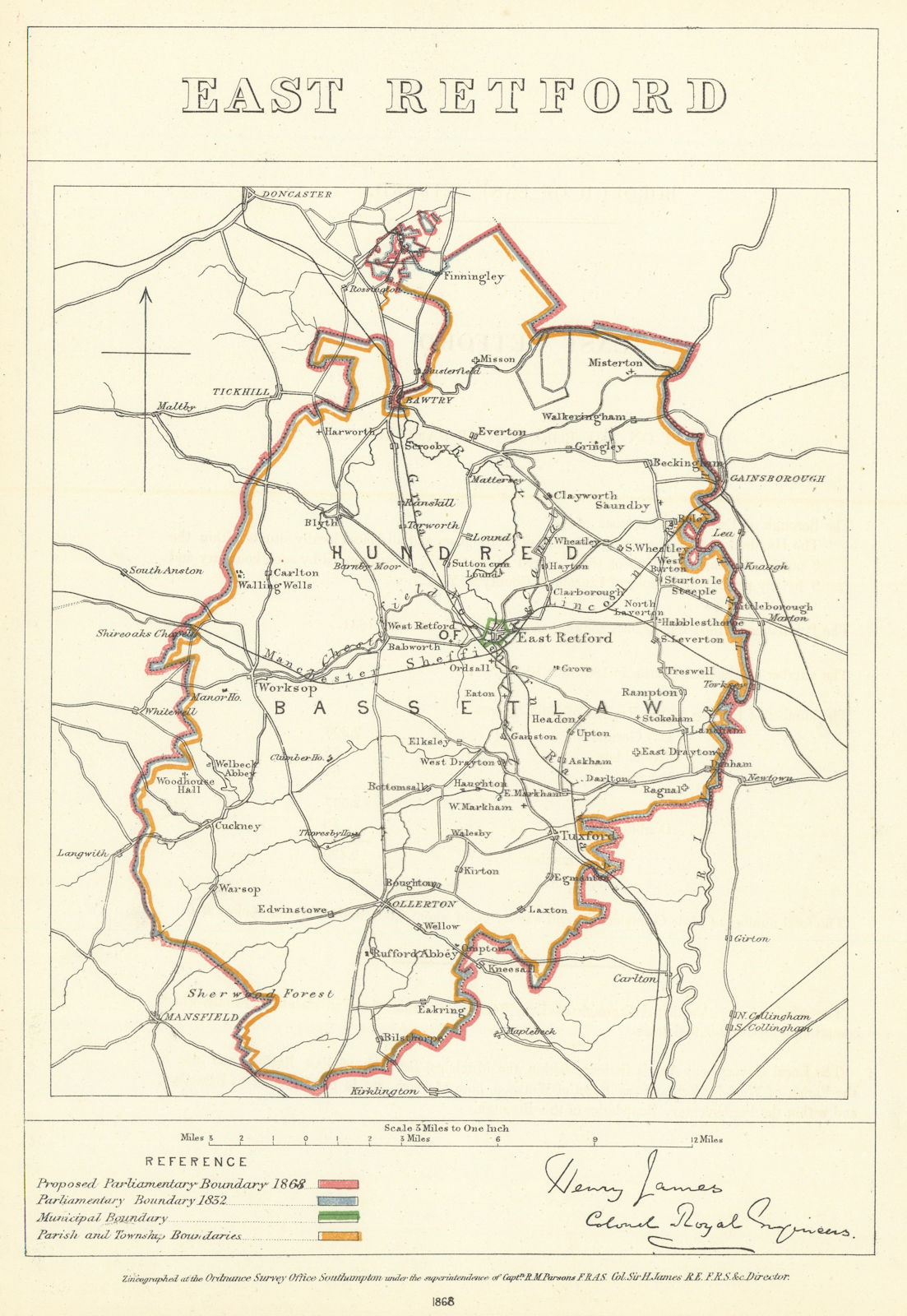 East Retford, Nottinghamshire. JAMES. Parliamentary Boundary Commission 1868 map