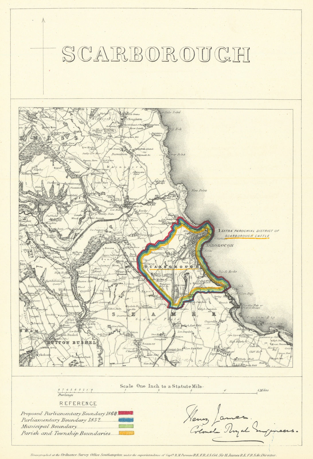 Scarborough, Yorkshire. JAMES. Parliamentary Boundary Commission 1868 old map
