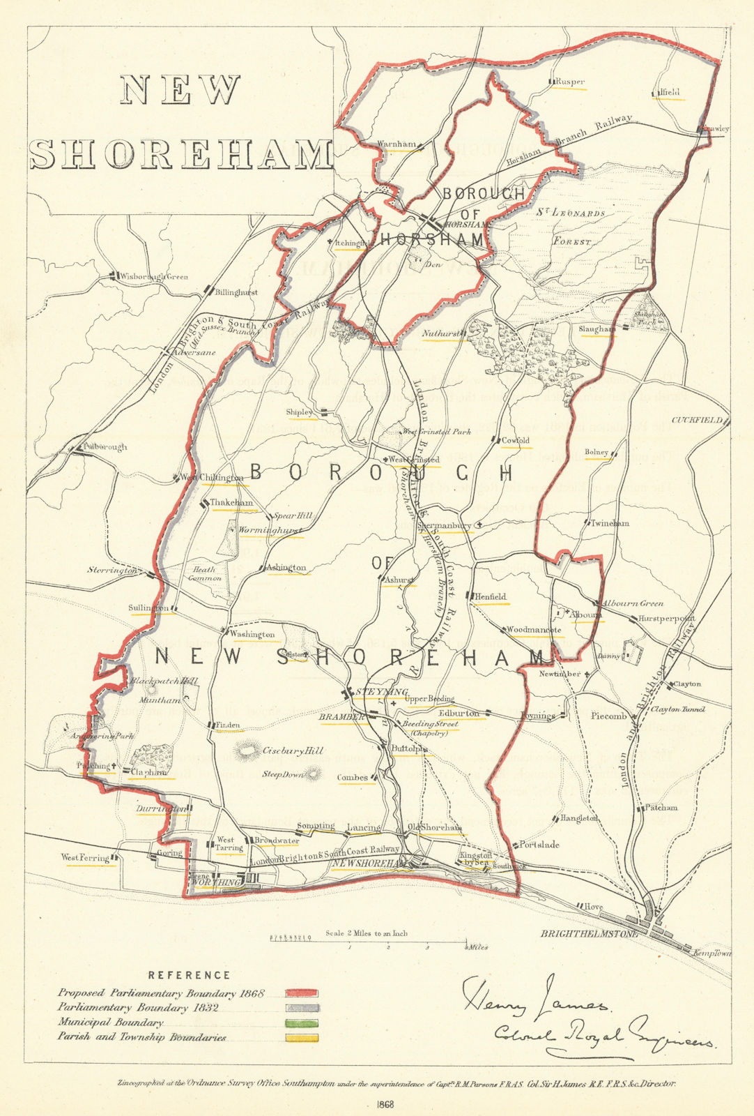 Associate Product New Shoreham, Sussex. JAMES. Parliamentary Boundary Commission 1868 old map