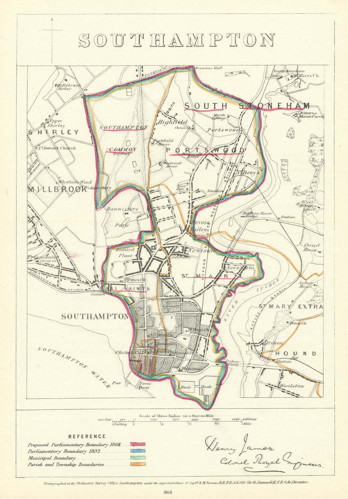 Associate Product Southampton, Hampshire. JAMES. Parliamentary Boundary Commission 1868 old map
