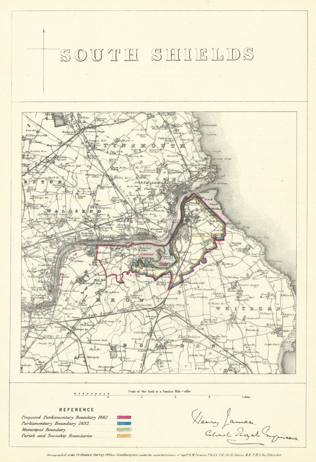 Associate Product South Shields, Durham. JAMES. Parliamentary Boundary Commission 1868 old map