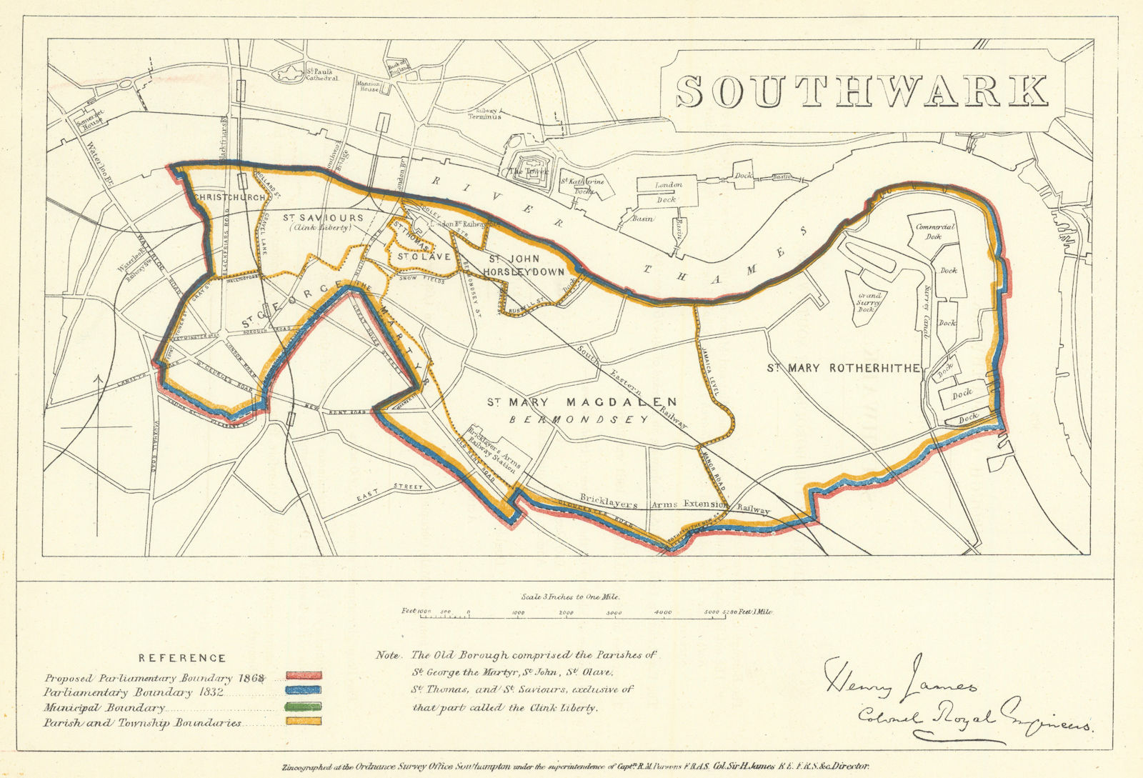Associate Product Southwark, London. JAMES. Parliamentary Boundary Commission 1868 old map