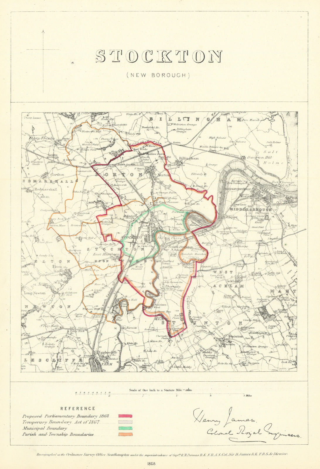 Stockton, Durham. JAMES. Parliamentary Boundary Commission 1868 old map